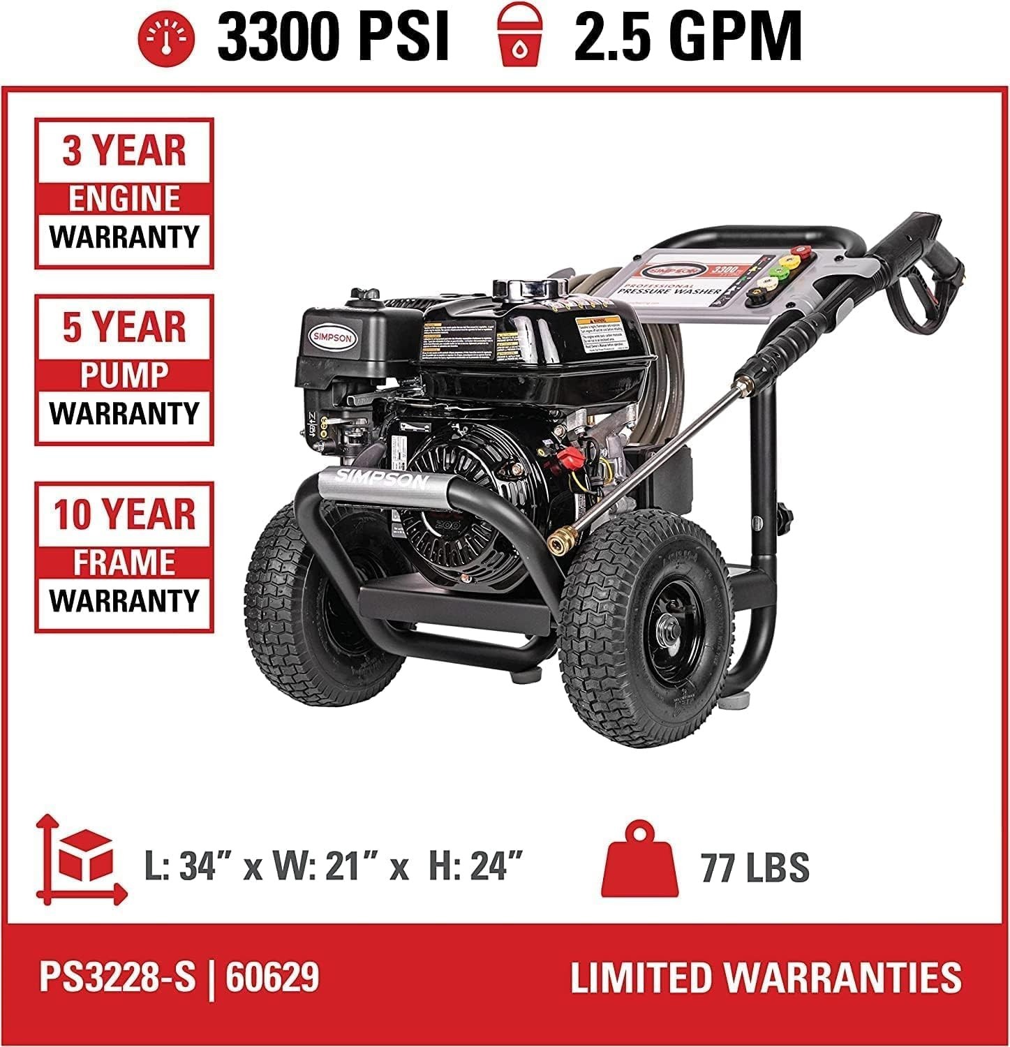Versatile 3300 PSI Gas Pressure Washer – Perfect for Decks, Paint Prep & More