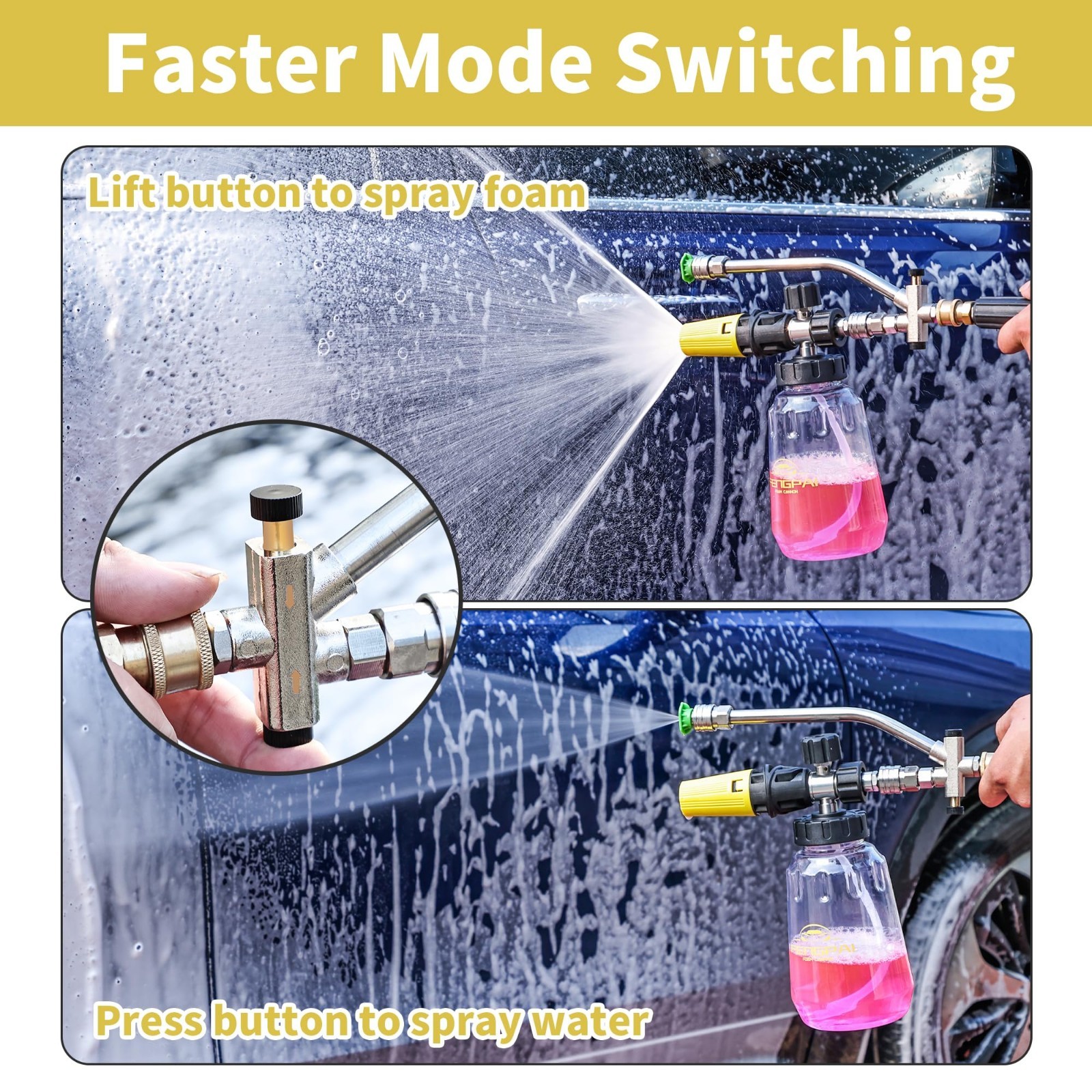 Pressure Washer Foam Cannon Kit – Dual Connector, 7 Nozzles, Adjustable Snow Foa