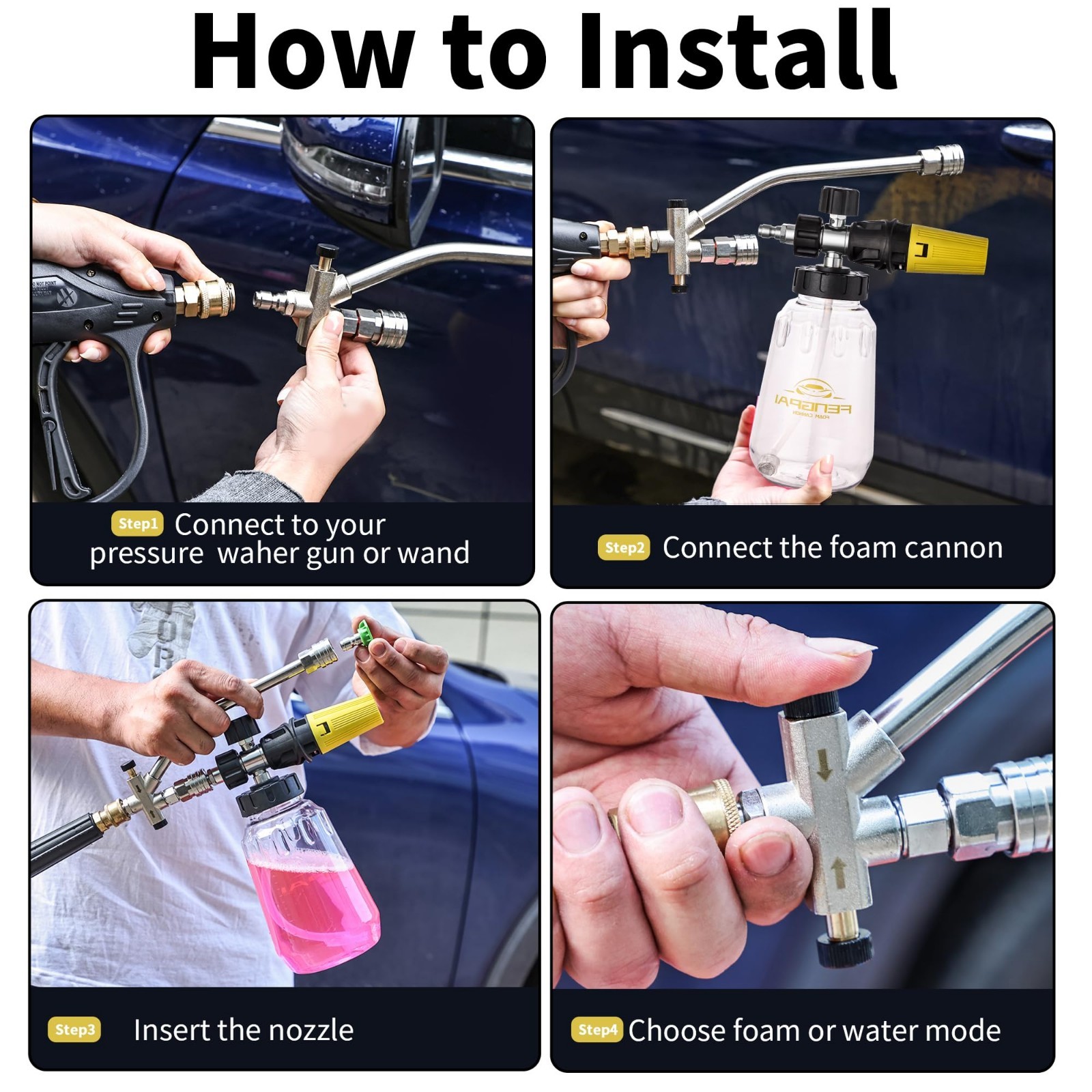 Pressure Washer Foam Cannon Kit – Dual Connector, 7 Nozzles, Adjustable Snow Foa