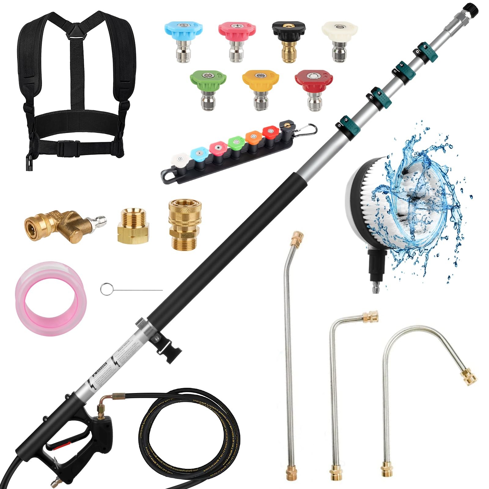24FT Telescoping Pressure Washer Wand 4000PSI Rotary Brush