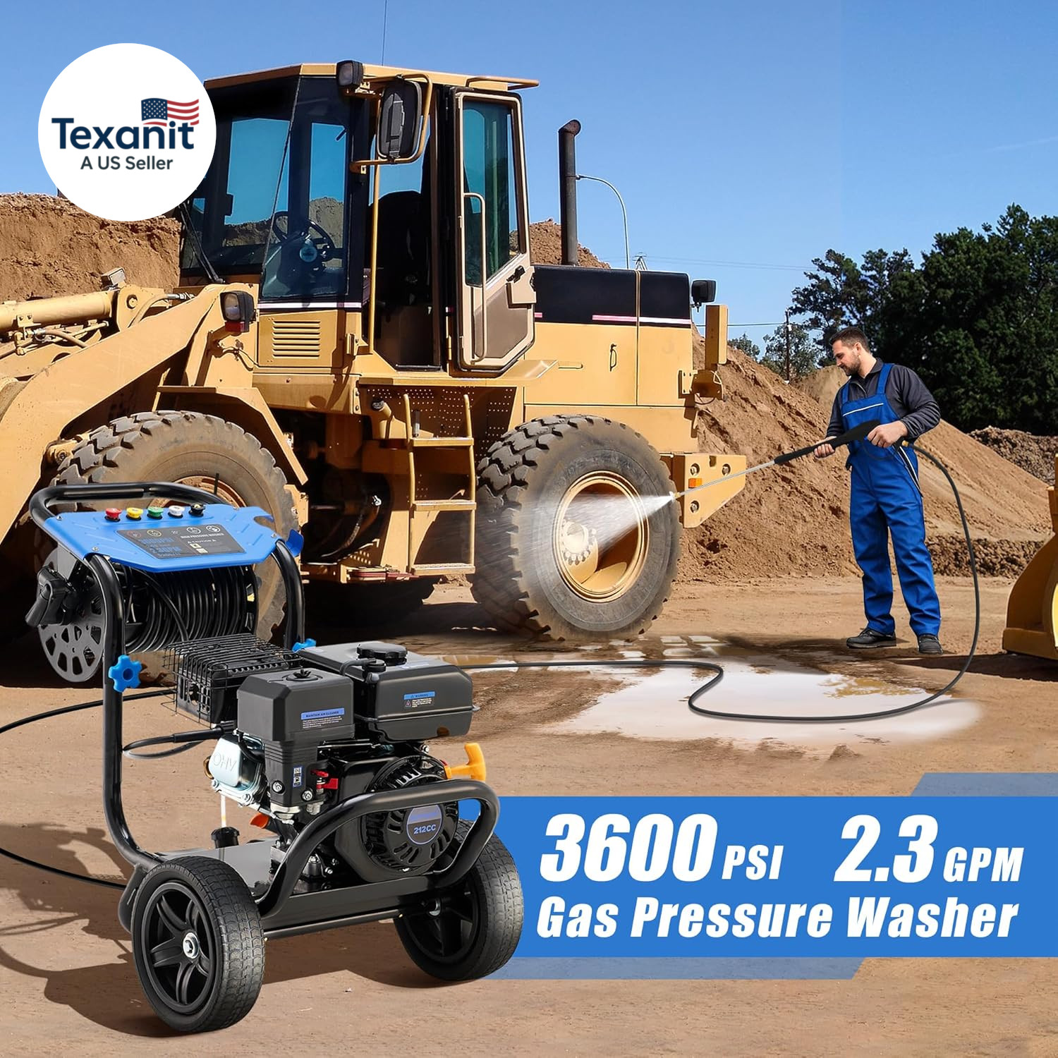 Gas Pressure Washer 3600 PSI with Hose Reel, 2.3 GPM Heavy Duty High Power Washe