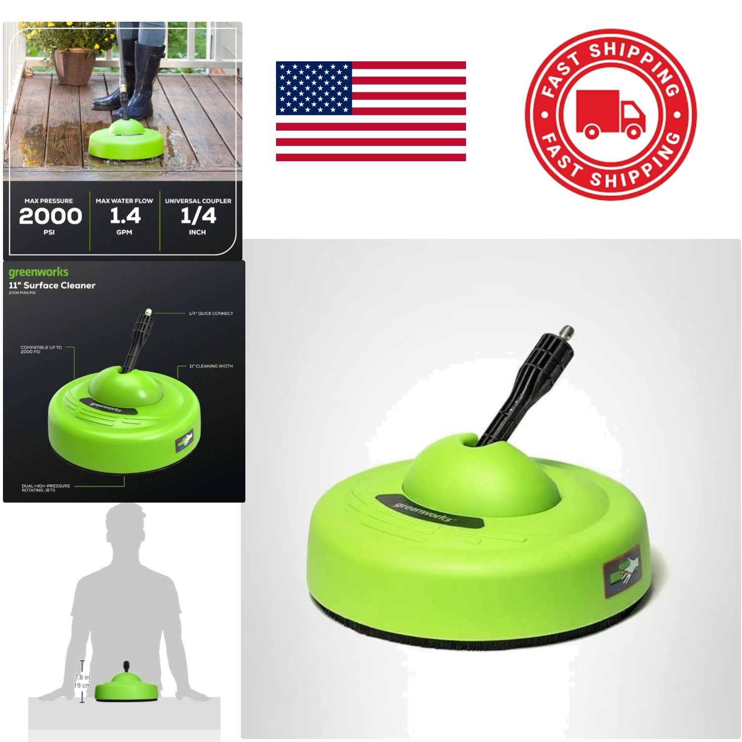 11 Inch Pressure Washer Accessory Surface Cleaner for All Pressure Washers