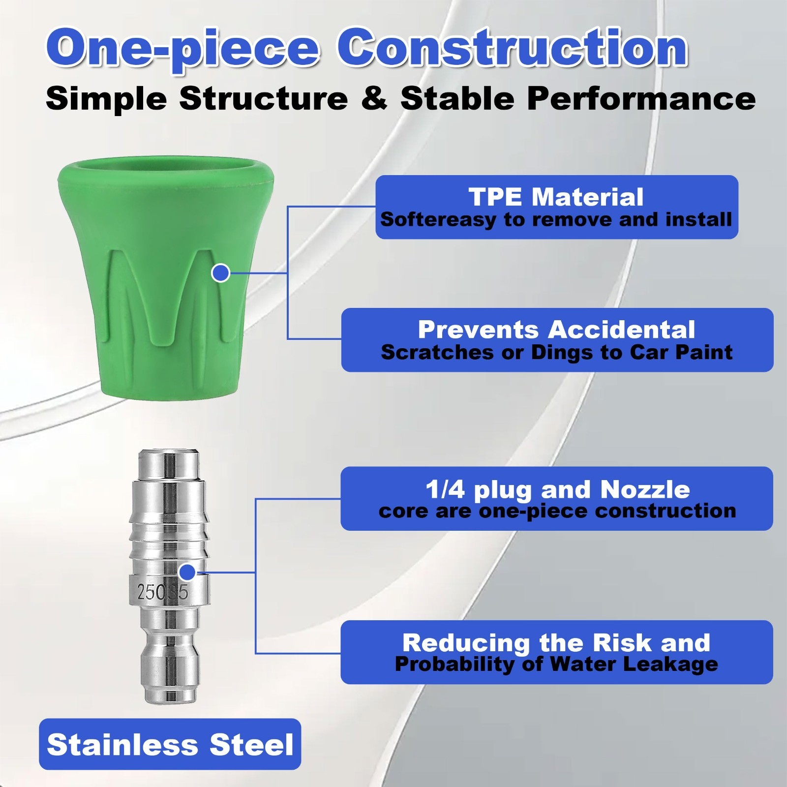 High Power Pressure Washer Nozzle Set, 5Pcs Stainless Steel Tips & Rubber Cover,