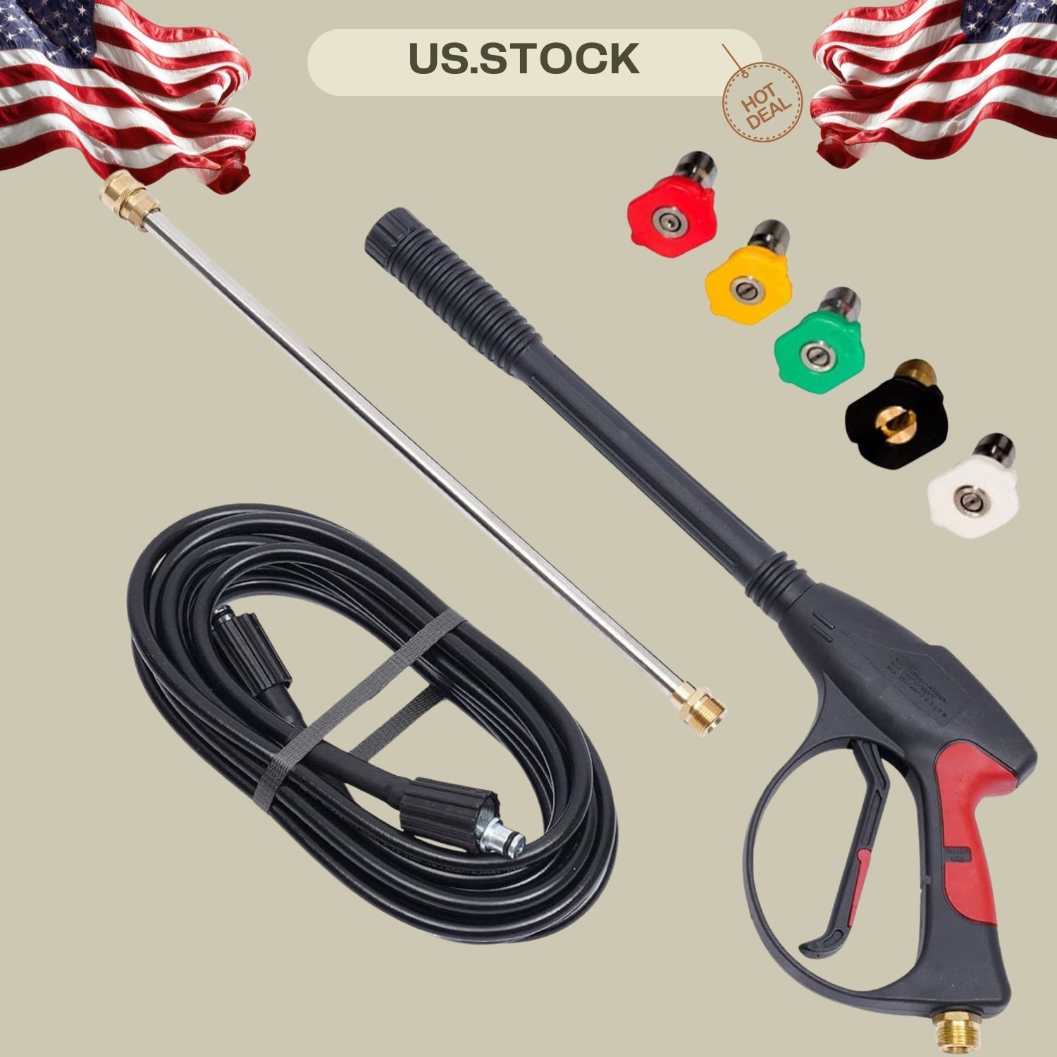 NEW 3000 PSI Pressure Washer Gun Kit Universal M22 Connector 5 Quick Nozzles