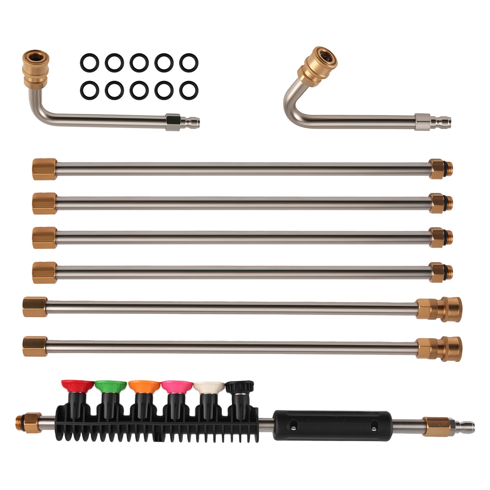 4000PSI Extension Rod 97inch 6 Nozzle Tips Stainless Steel 30° 90° Curved Wand