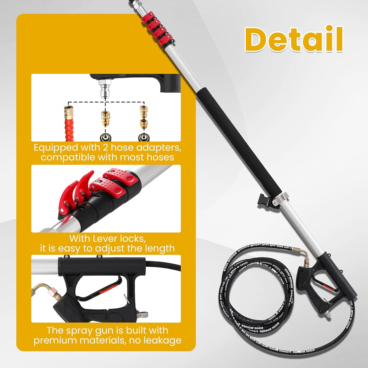 20 FT Telescoping Pressure Washer Wand with Gutter Cleaner, Brush Head, 5 Nozzle