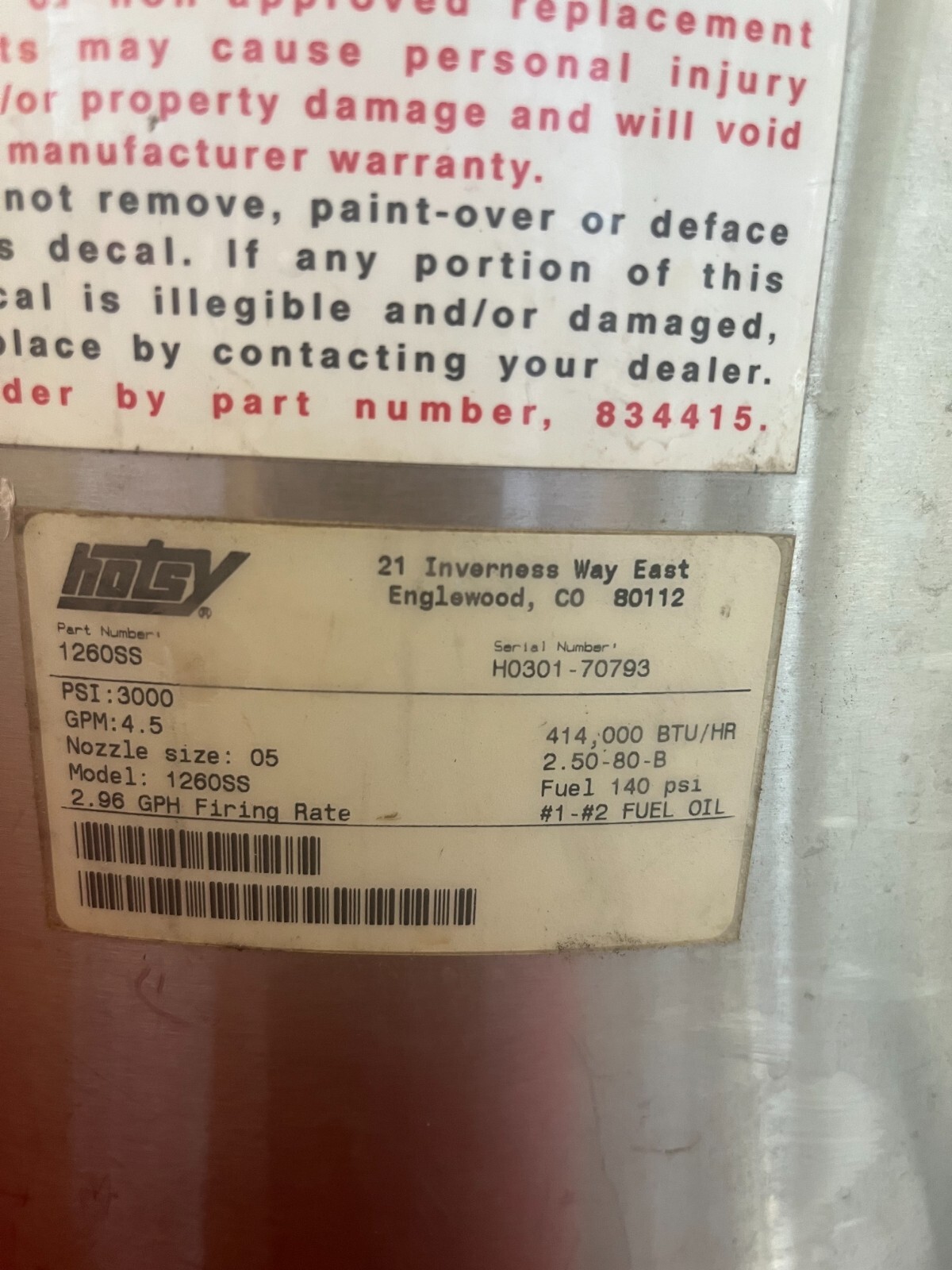 Hotsy 1260ss Power Washer with Cart