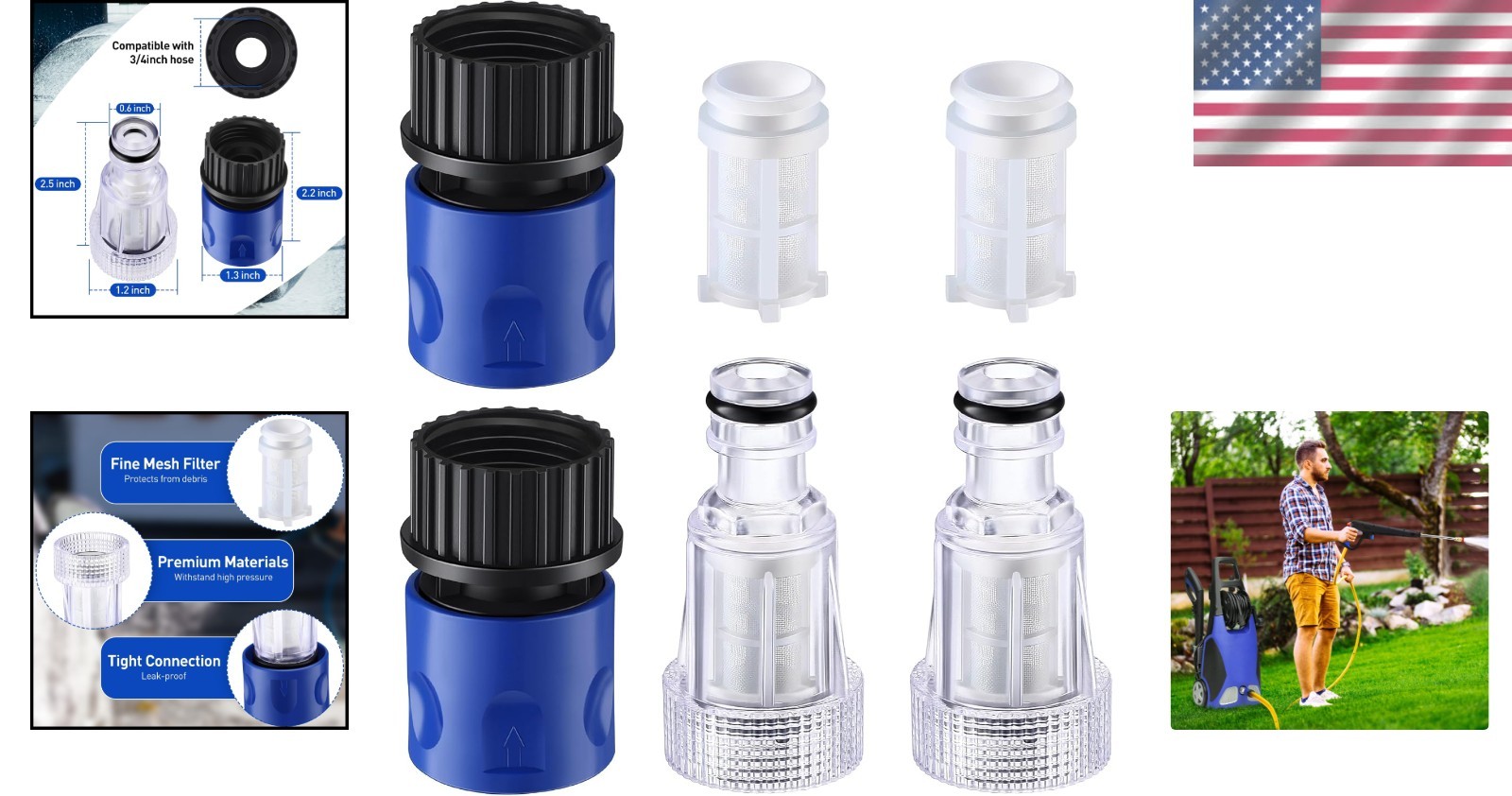 6 Pack Quick Connect 3/4 Inch Pressure Washer Hose Adapter – Durable & Efficient