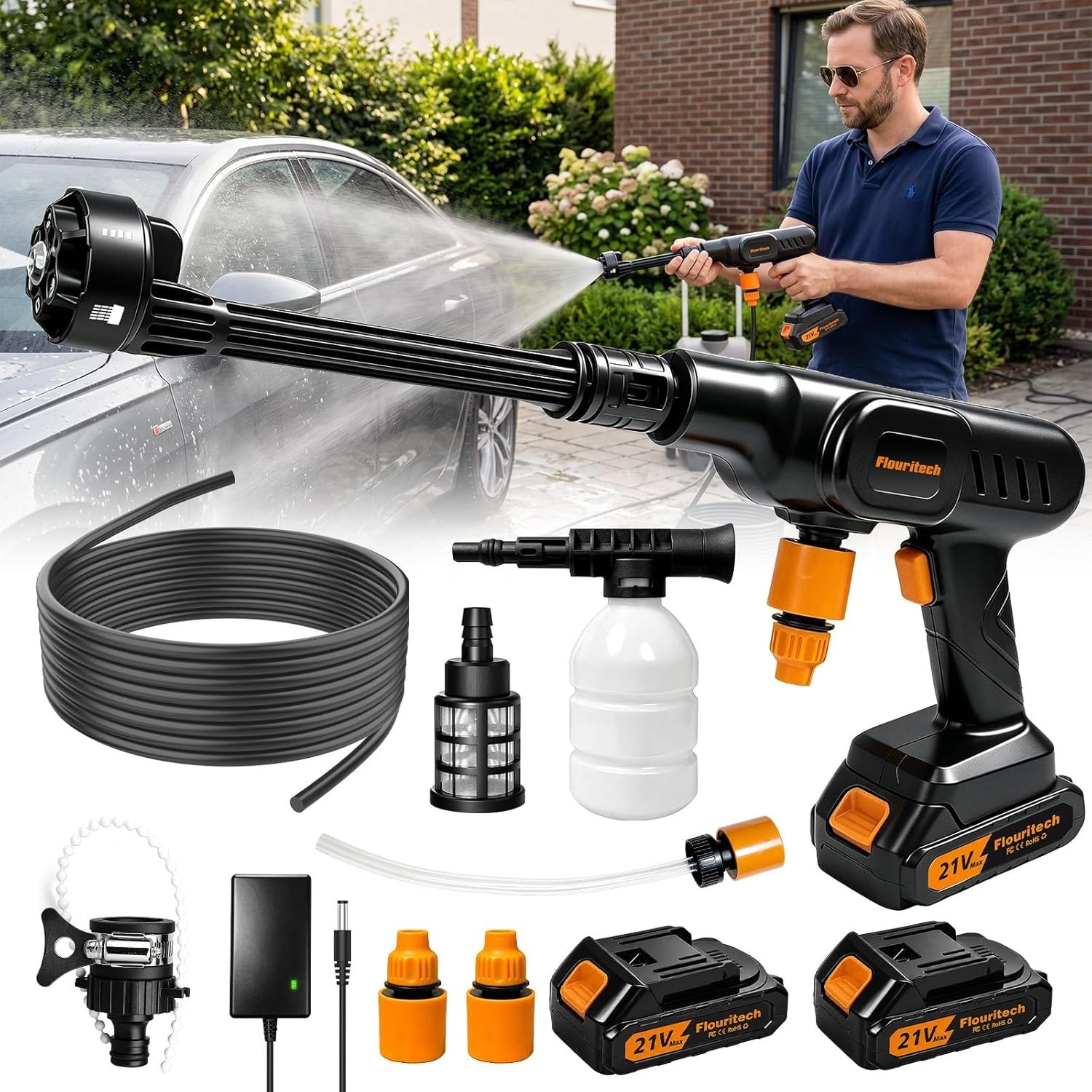 Cordless Pressure Washer, 900PSI Portable Power Pressure Washer with 6-in-1 Nozz
