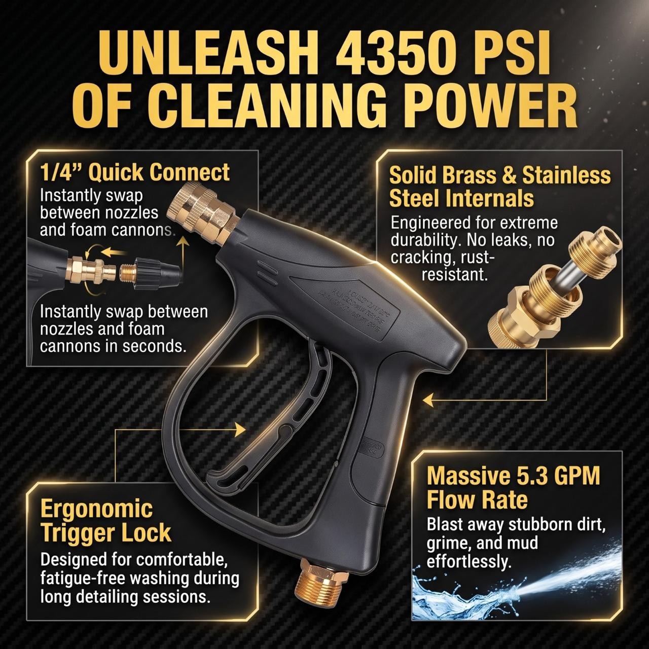 High Pressure 4350PSI Car Power Washer Gun Spray Wand Lance Nozzle and Hose Kit