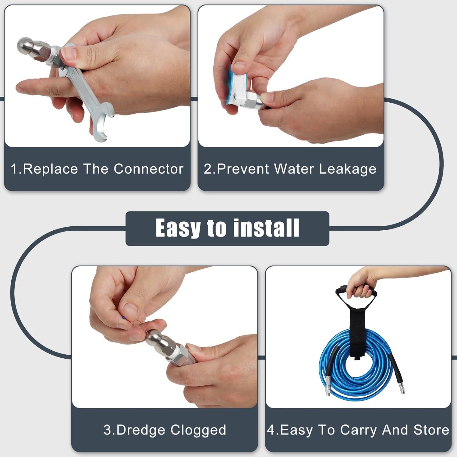 5800PSI Sewer Jetter Kit for Pressure Washer 1/4″M-NPT Drain Cleaner Hose