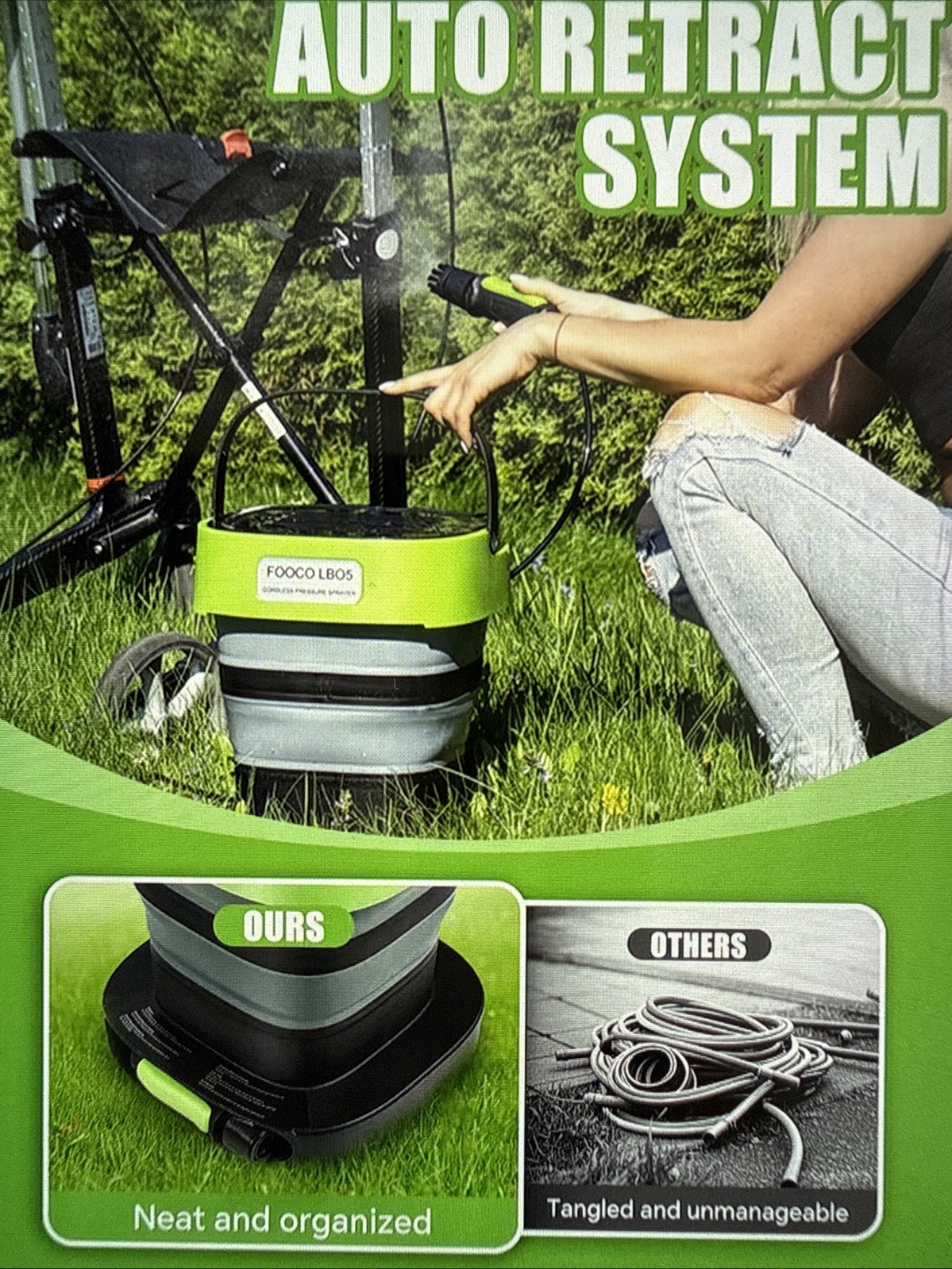 Portable Cordless Electric Sprayer, 3.2 Gal Water Tank, 3 Nozzles, Rechargeable