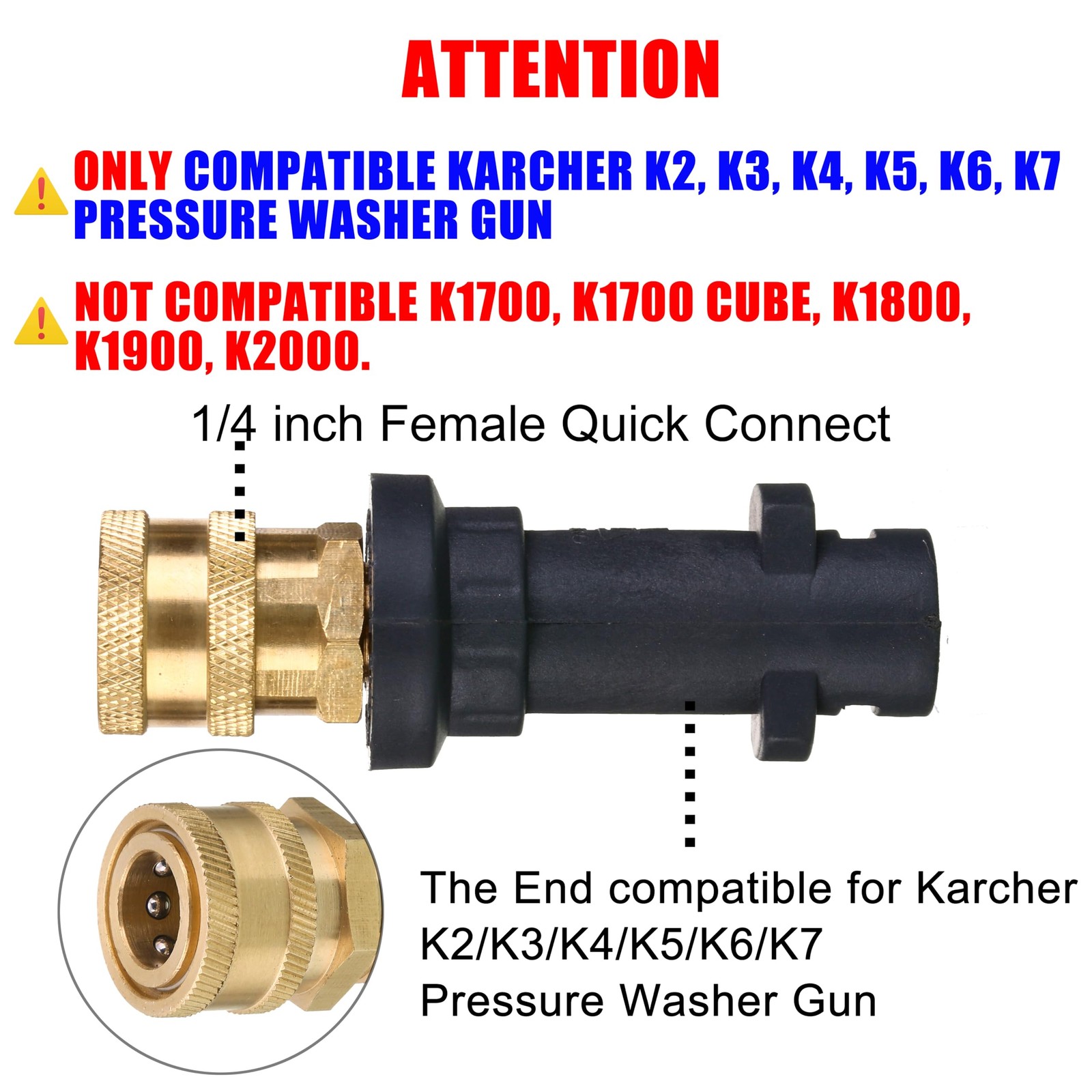 1 PCS Pressure Washer Gun Adapter 1/4 Inch Quick Connect For Karcher K2K7