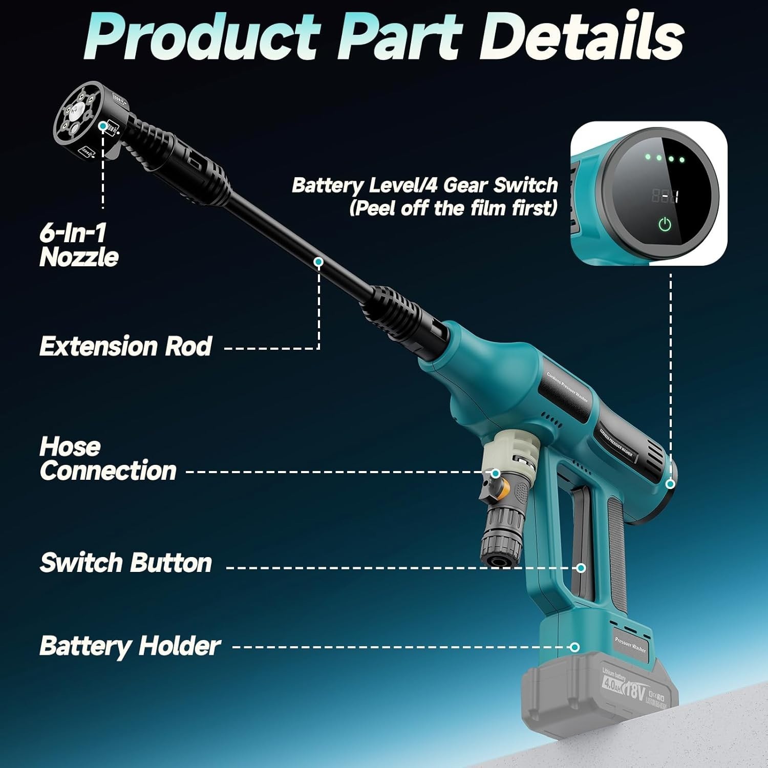 Cordless Power Washer for Makita 18V Battery, Portable Handheld Pressure Washer
