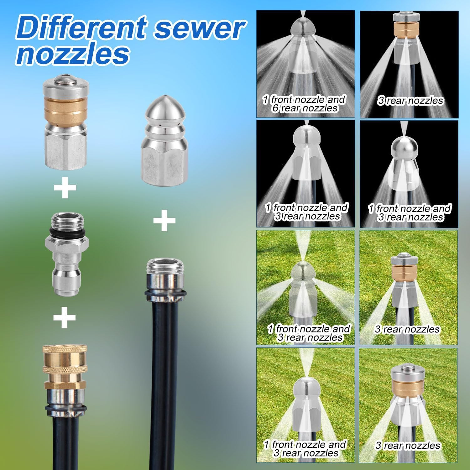 10Pcs Sewer Jetter Nozzle Kit – Stainless Steel, 1/4″ & 3/8″ NPT Quick Connector