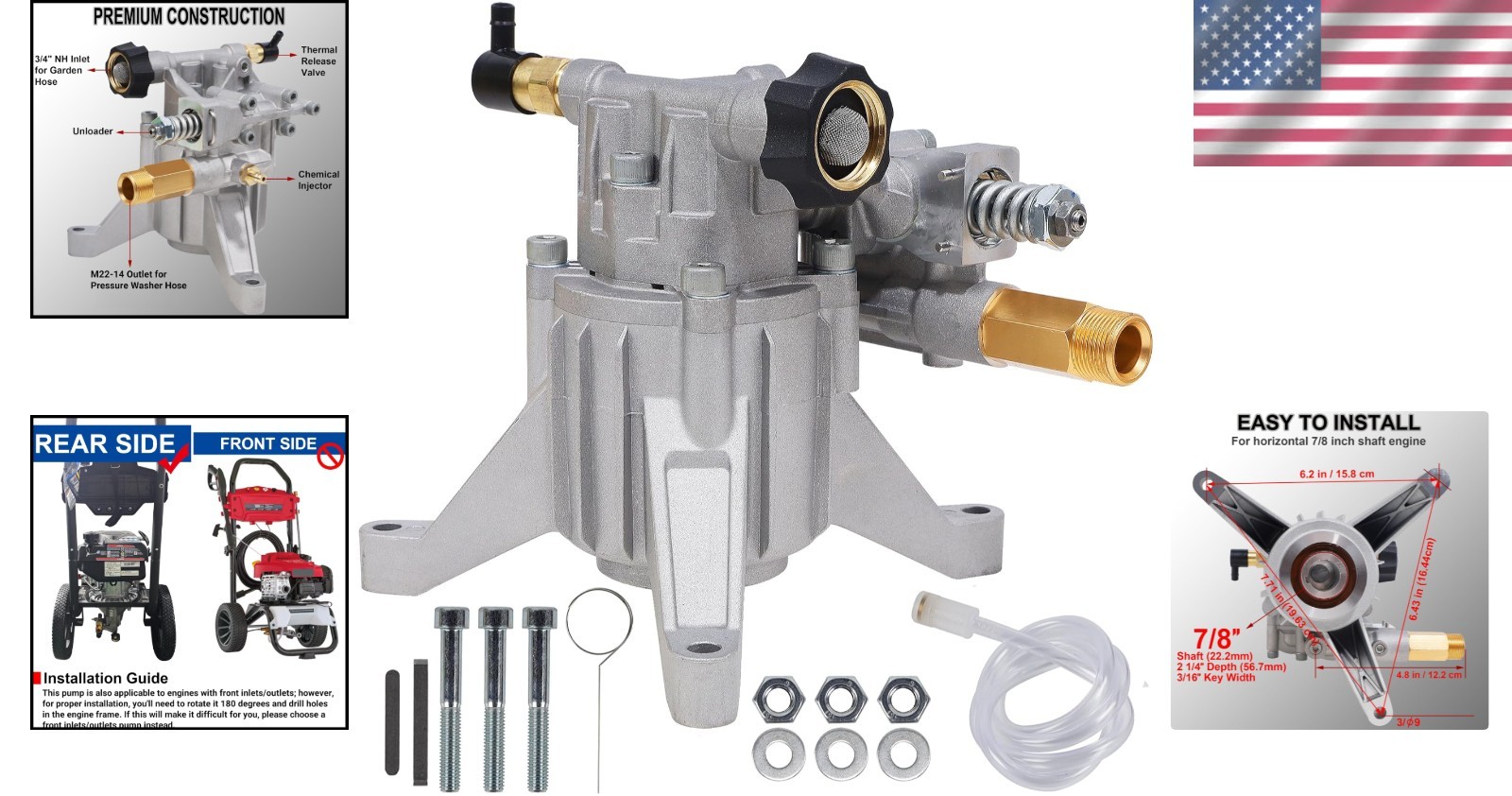 Efficient Replacement Pressure Washer Pump, 3400 PSI, Easy to Install, Aluminum
