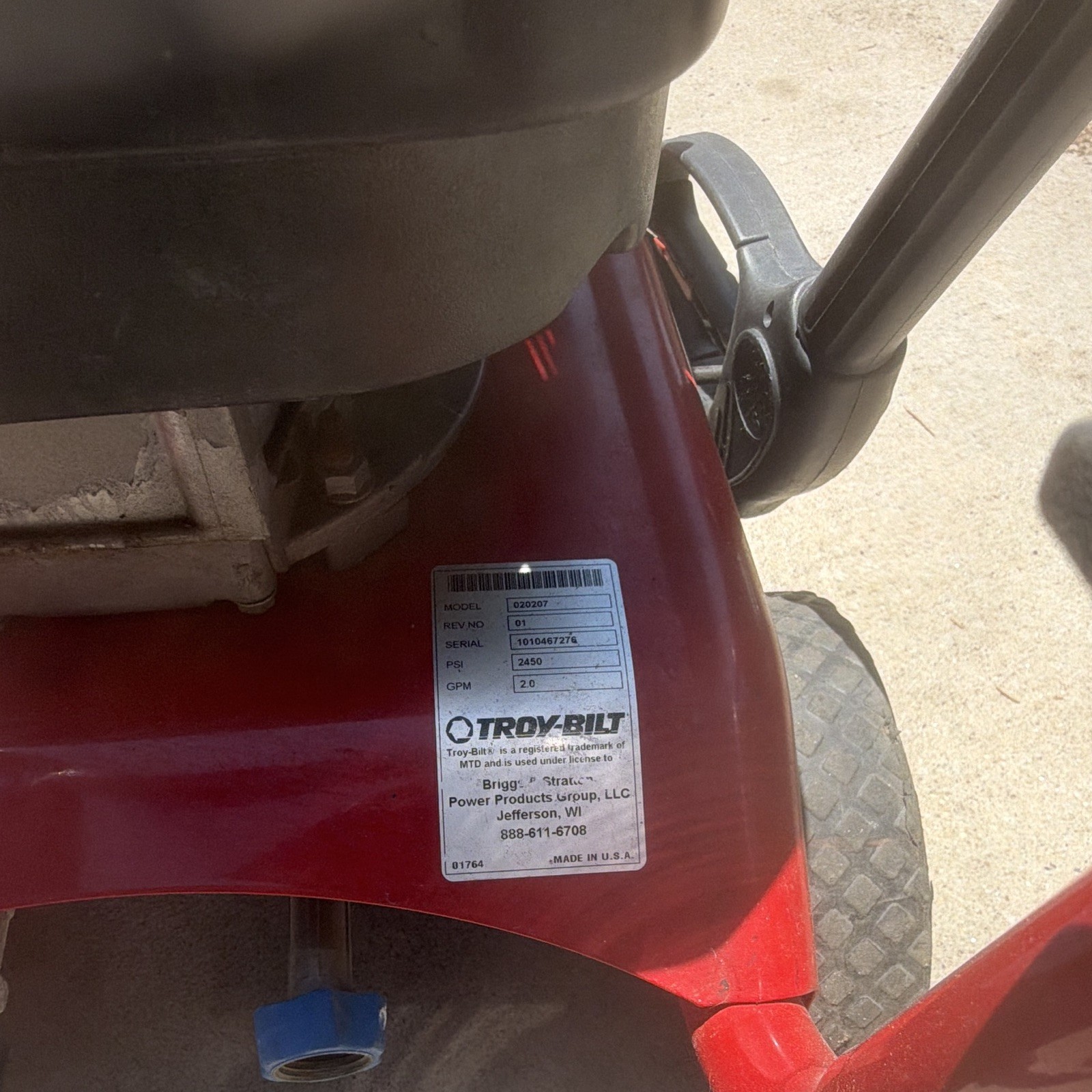 Troy-Bilt 2450 PSI 2.0 GPM 6.75 HP Gas Cold Water Pressure Washer w/ Gun & Hose