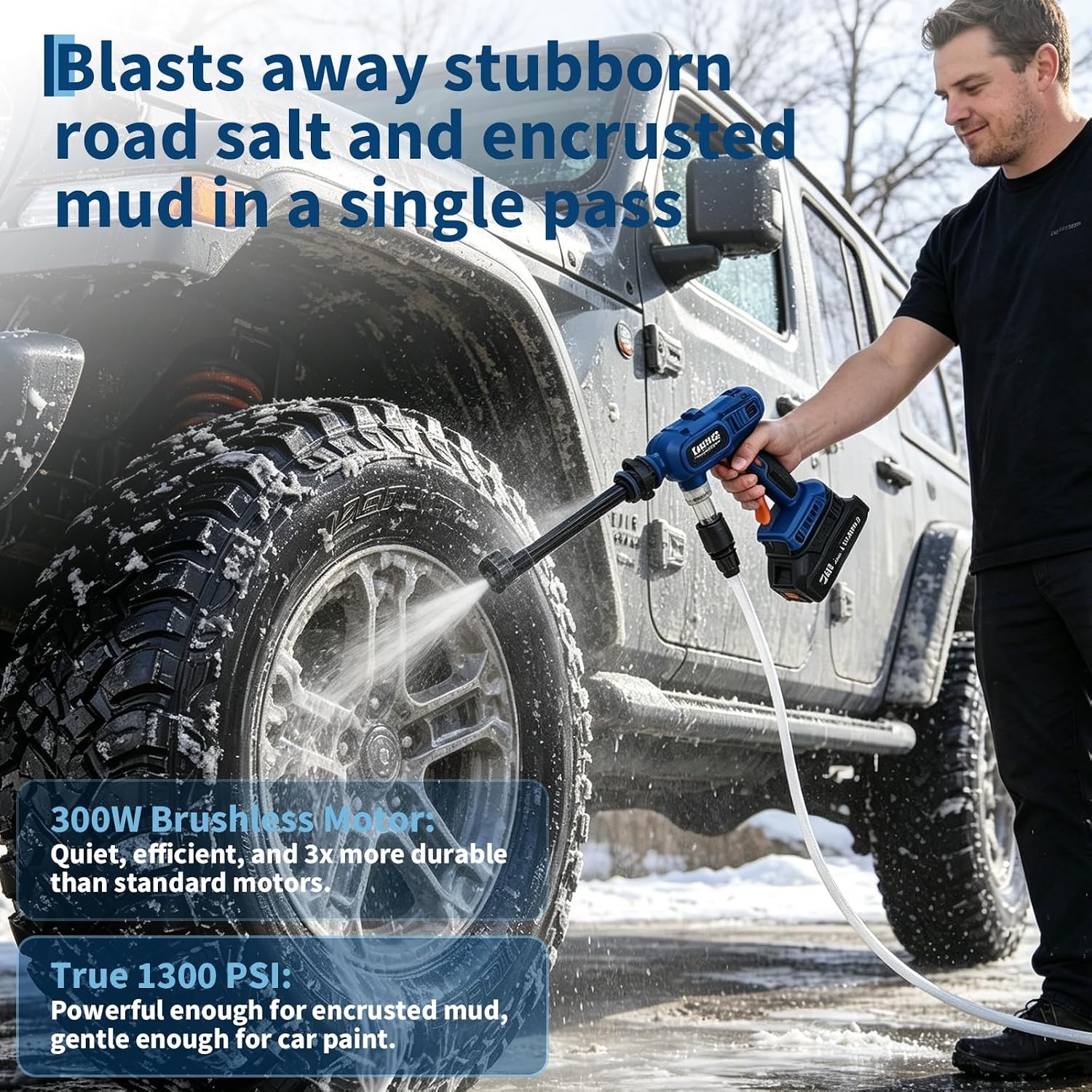 6in1 Nozzle Cordless Pressure Washer 1100 PSI Power Washer 16.5FT Hose 2 Battery