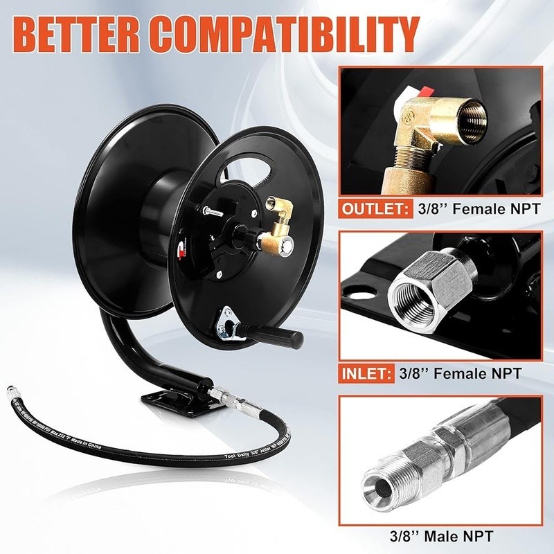 Heavy Duty Pressure Washer Hose Reel 100ft Steel Frame Corrosion Resistant New