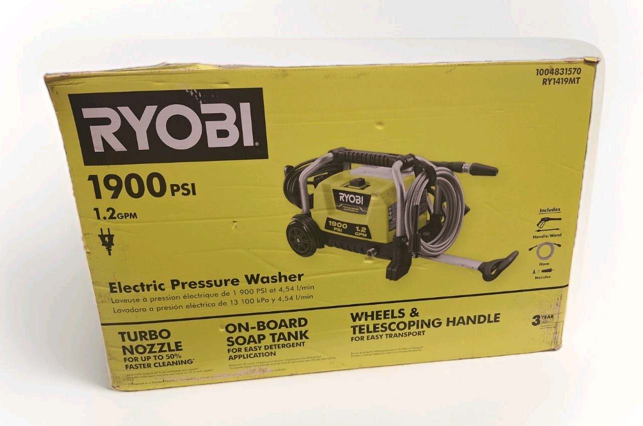 ​Ryobi 1900 PSI 1.2 GPM Electric Pressure Washer (RY1419MT) – Open Box, Unused!