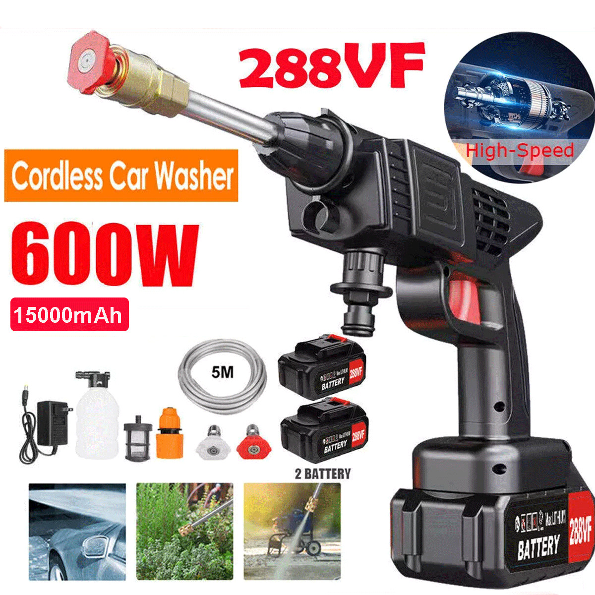 Cordless Electric High Pressure Water Spray Car Gun Portable Washer Cleaner Tool