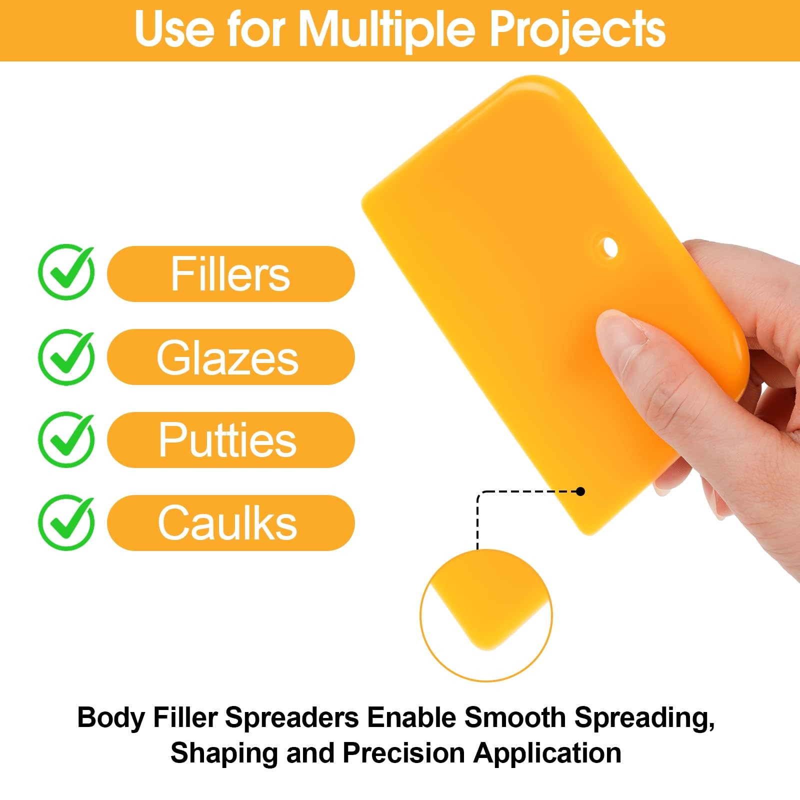PEASUG Body Filler Spreader, 9 Pack Reusable Plastic 4″, 5″ and 6″, orange