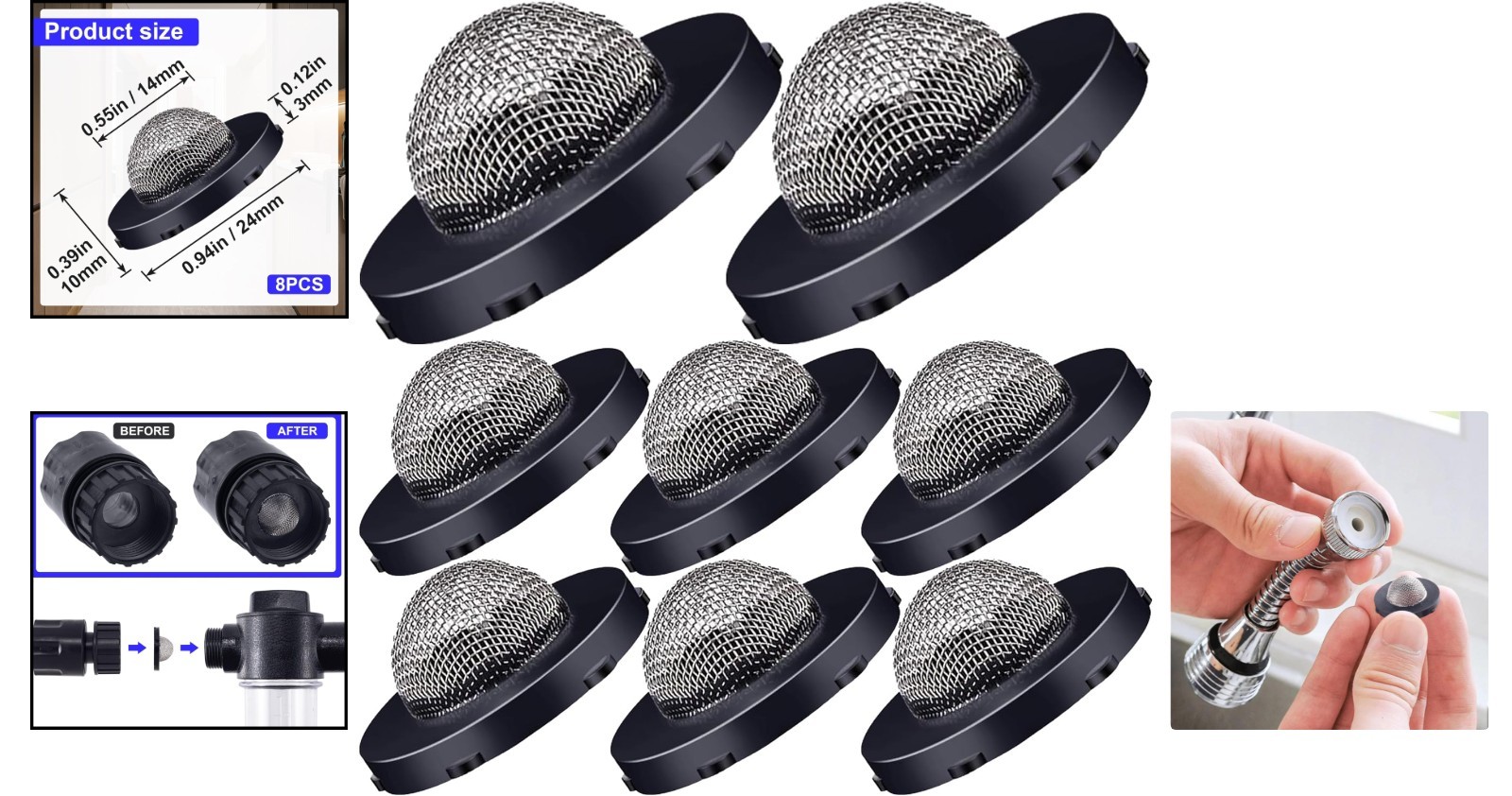 8pcs Hose Filter Washers – Stainless Steel & Rubber for Efficiency