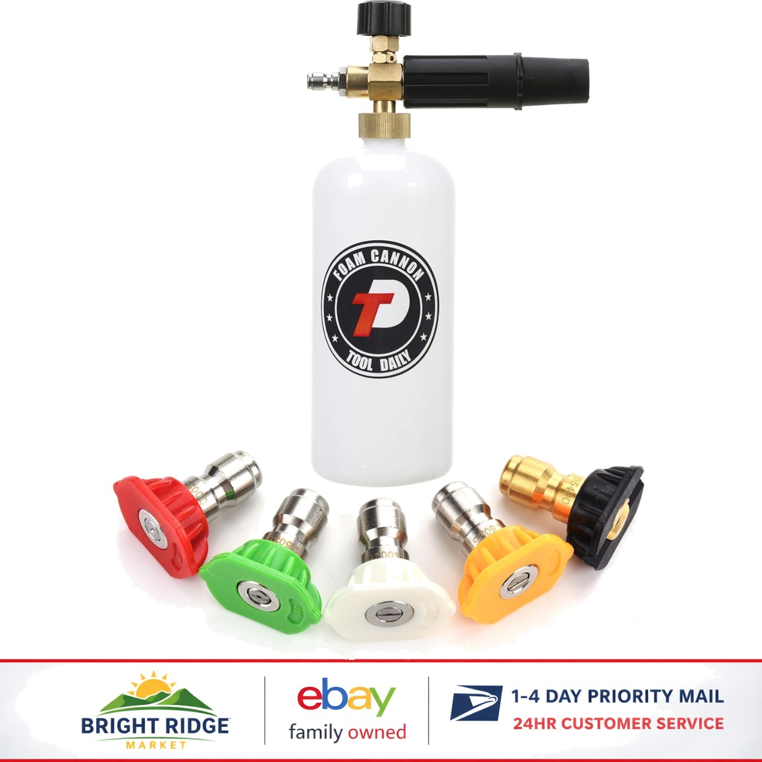 1 Liter Adjustable Snow Foam Lance with 5 Nozzle Tips and Quick Connect Fitting