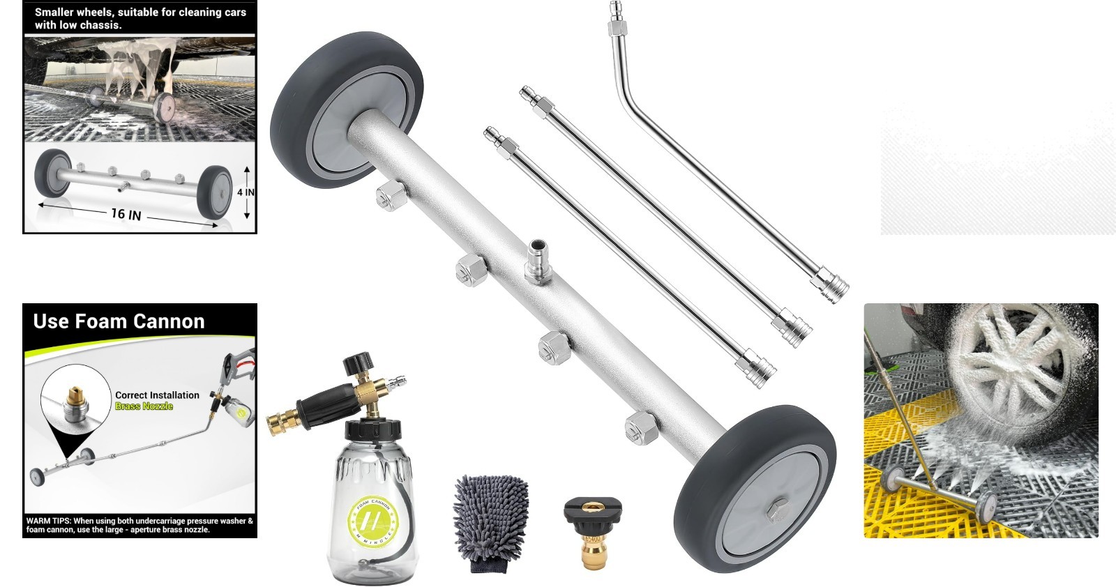 16 Inch Undercarriage Pressure Washer Attachment with 4000 PSI Foam Cannon