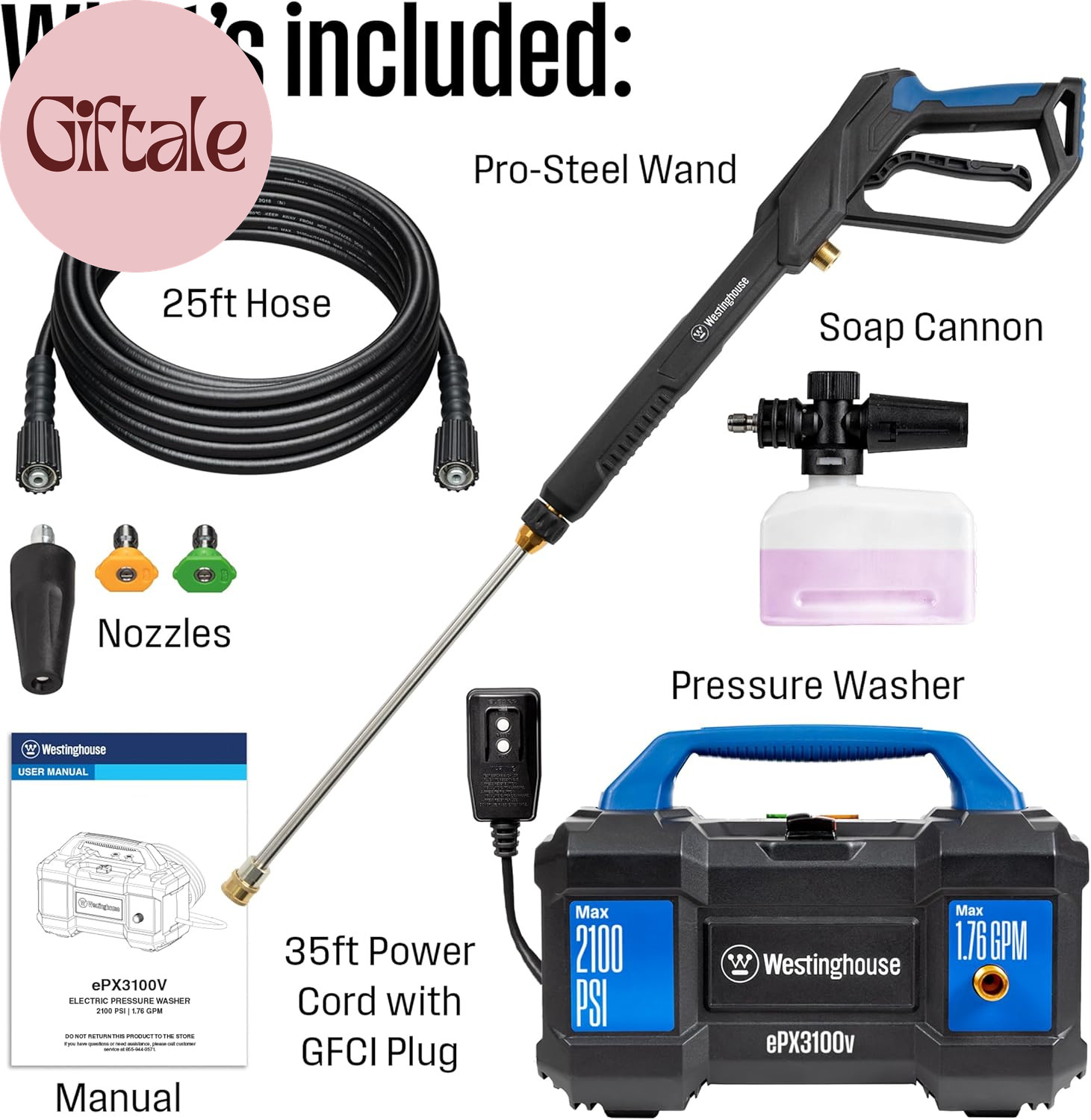 Epx3100V Electric Pressure Washer, 2100 Max PSI 1.76 Max GPM, Built-In Carry Han