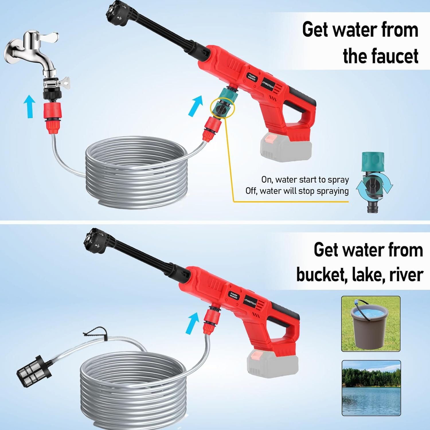 Cordless 700 PSI Pressure Washer for Milwaukee 18V Battery – 6-in-1 Nozzle