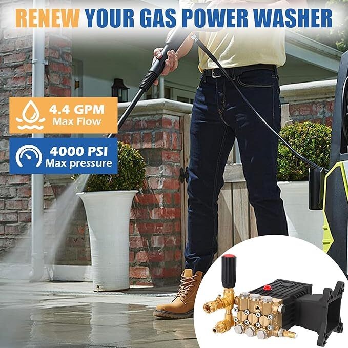 Black 4000PSI 4.4GPM 1″ Shaft Horizontal Triplexs Plunger Power Washer Pump USA