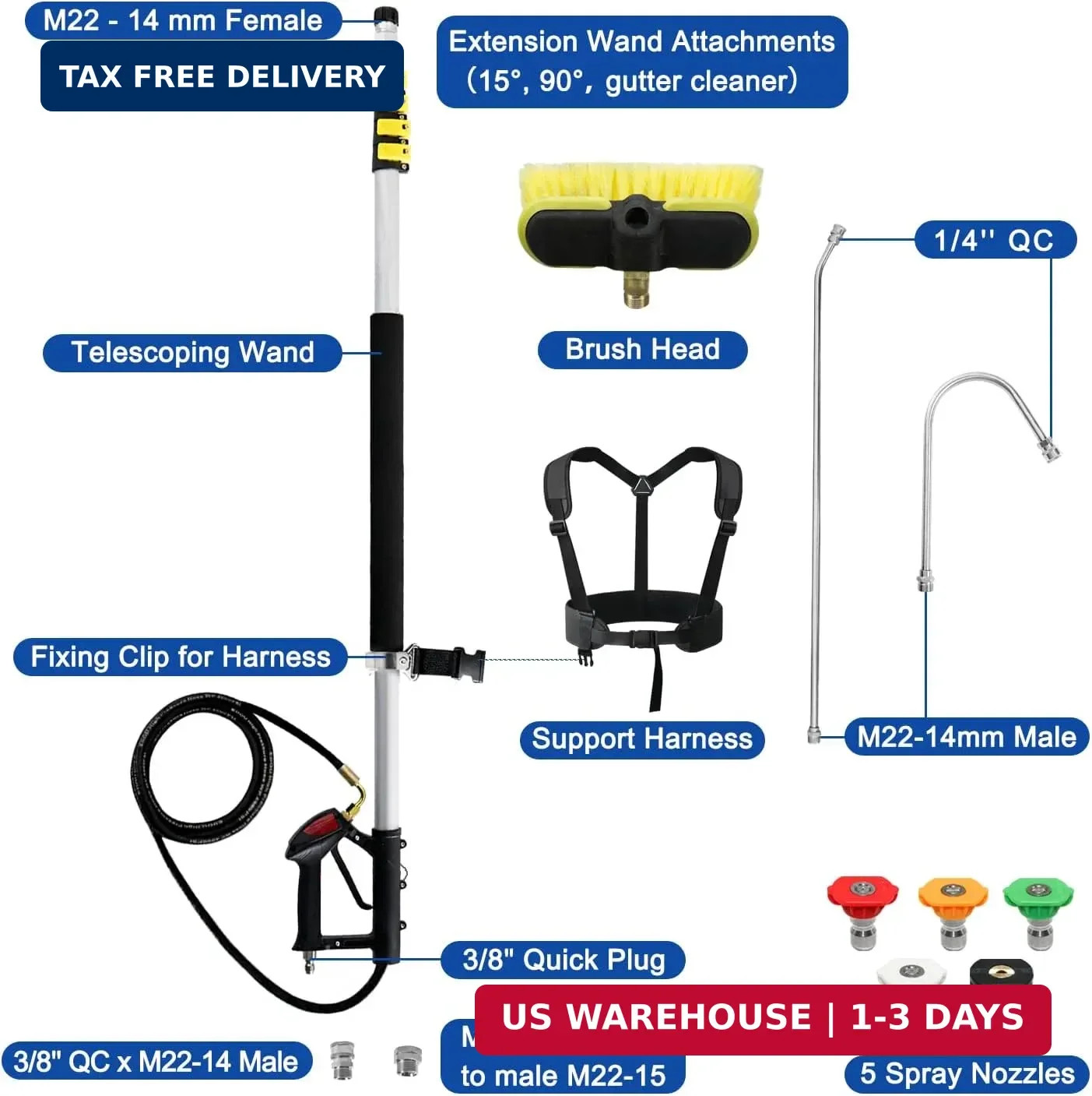 24FT Telescoping Pressure Washer Extension Wand with Brush Head,Power Washer Ext