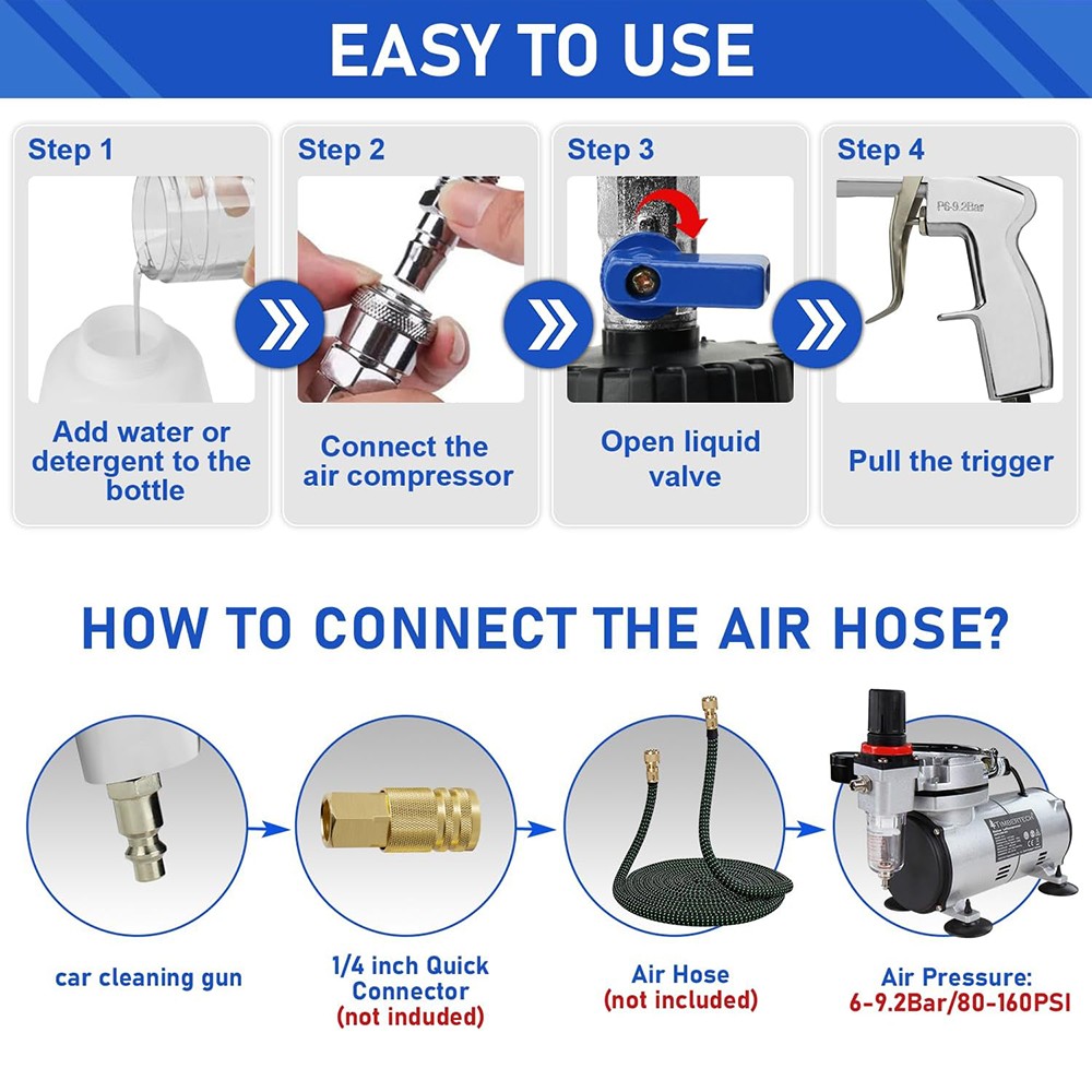 Car Cleaning Gun High Pressure Air Interior Detail Tool Kit Dry Cleaner w/brush