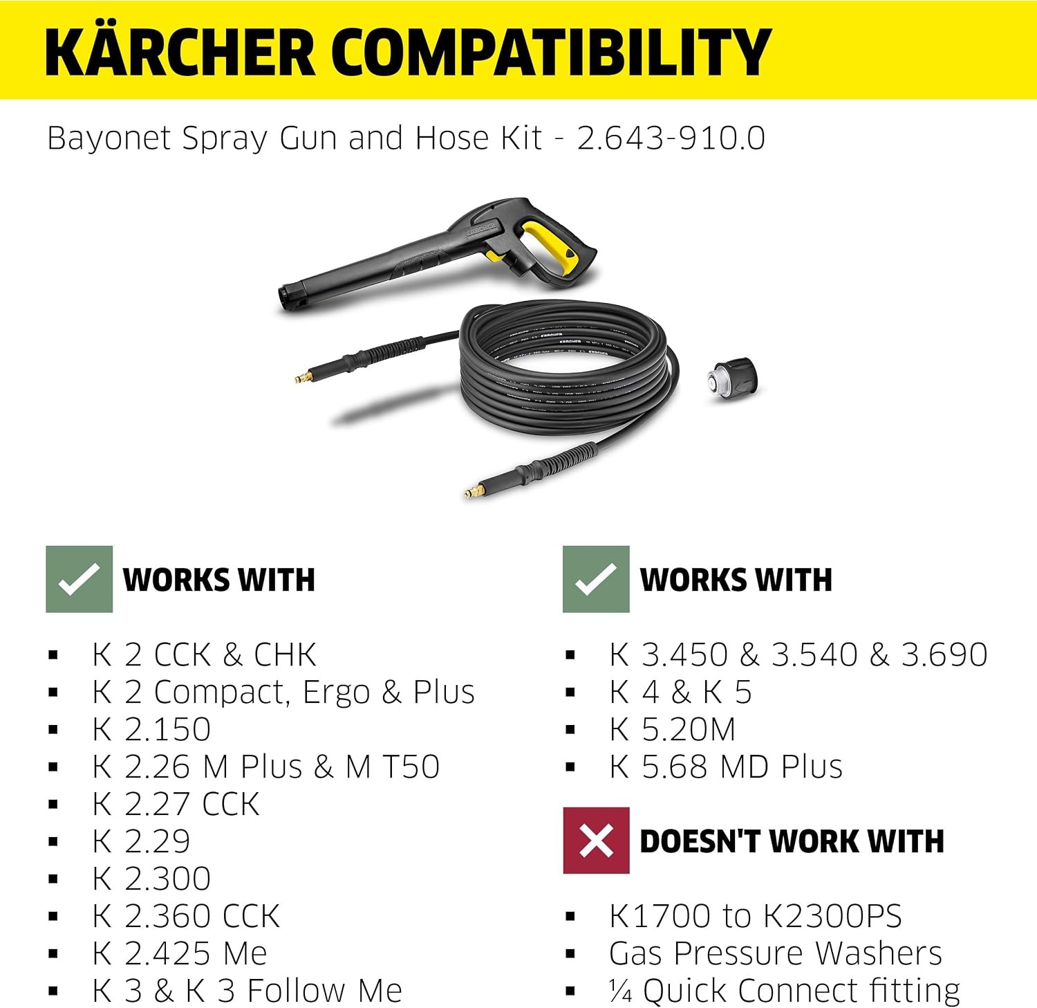 – 25 ft. Hose and Spray Gun – Combo Kit for Karcher Electric Power Pressure
