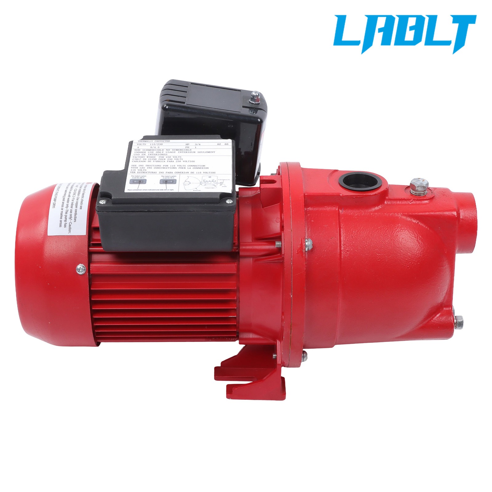 LABLT Red Shallow Well Jet Pump 3/4 HP 13 GPM Cast Iron, 115/230V Dual Voltage