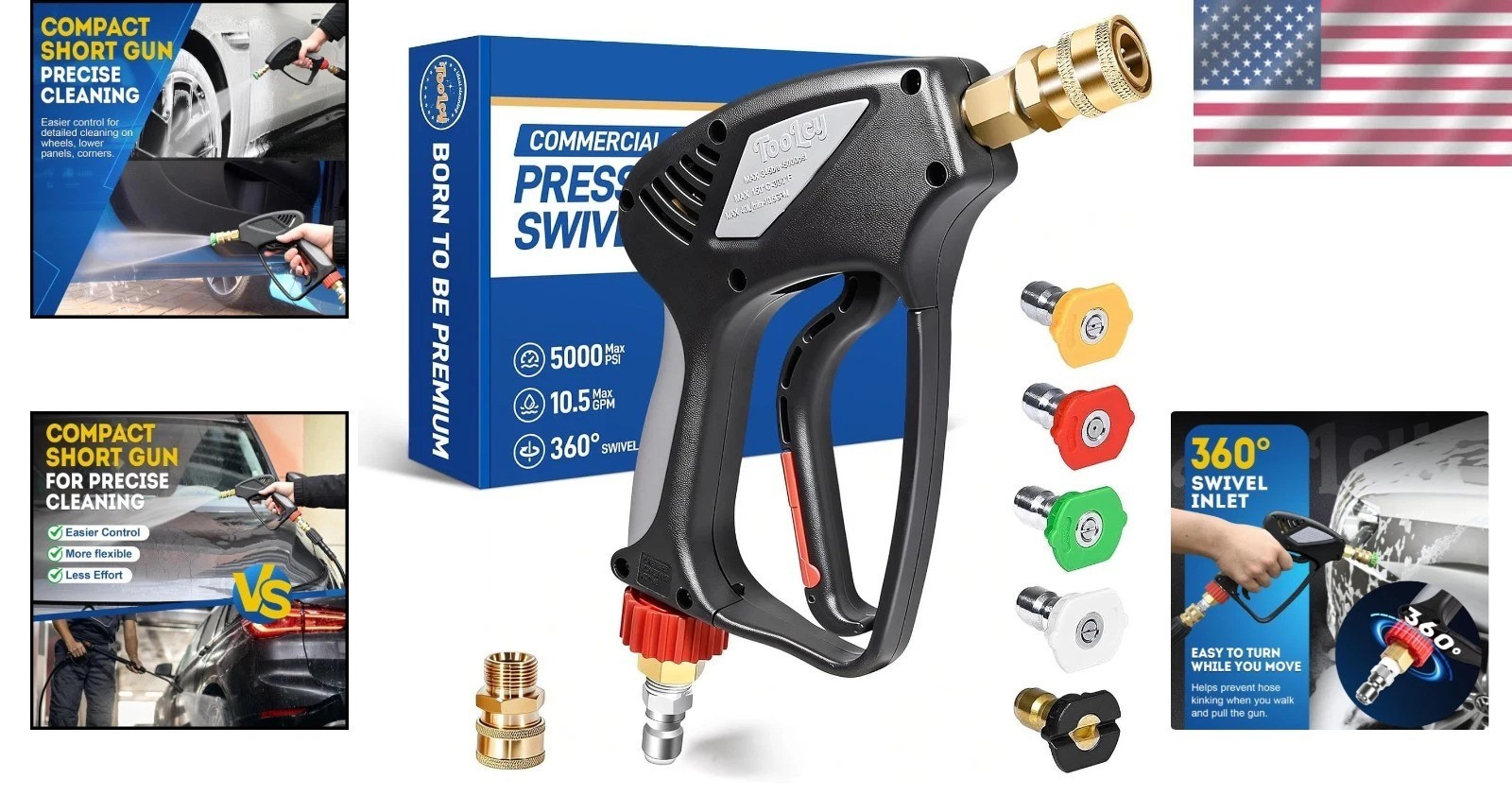 Ergonomic 5000 PSI Pressure Washer Gun with 360° Swivel and Quick Connect