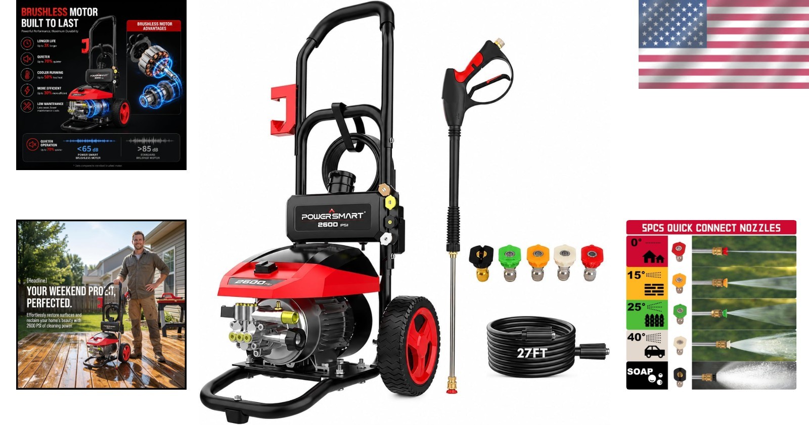 High-Pressure Electric Washer-2600 PSI, 5 Nozzles, Soap Tank