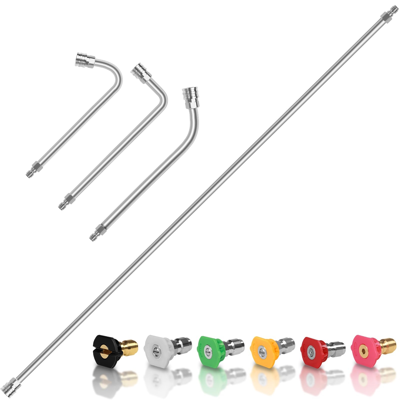 60 Inch Pressure Washer Extension Wand Curved Rods 6 Nozzles 4000 PSI 1/4