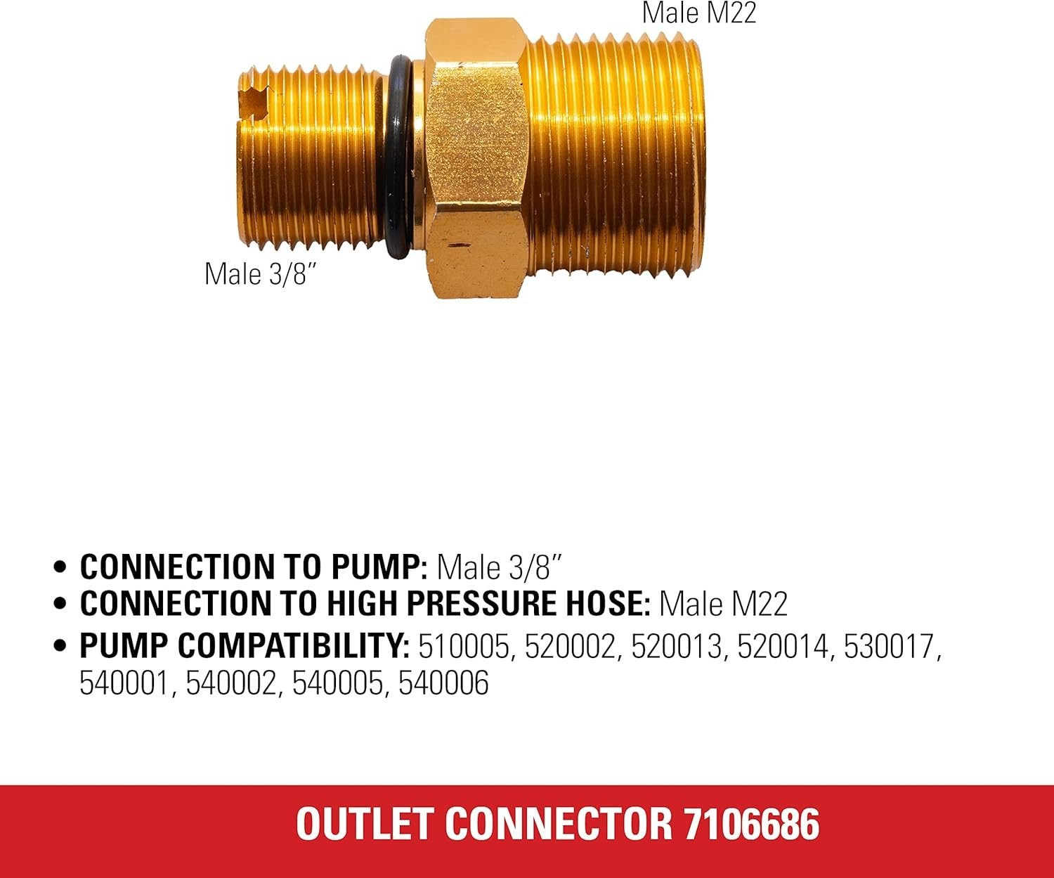 Cleaning 7106686 Outlet Connector for Gas Powered Pressure Washer Pumps, Gold