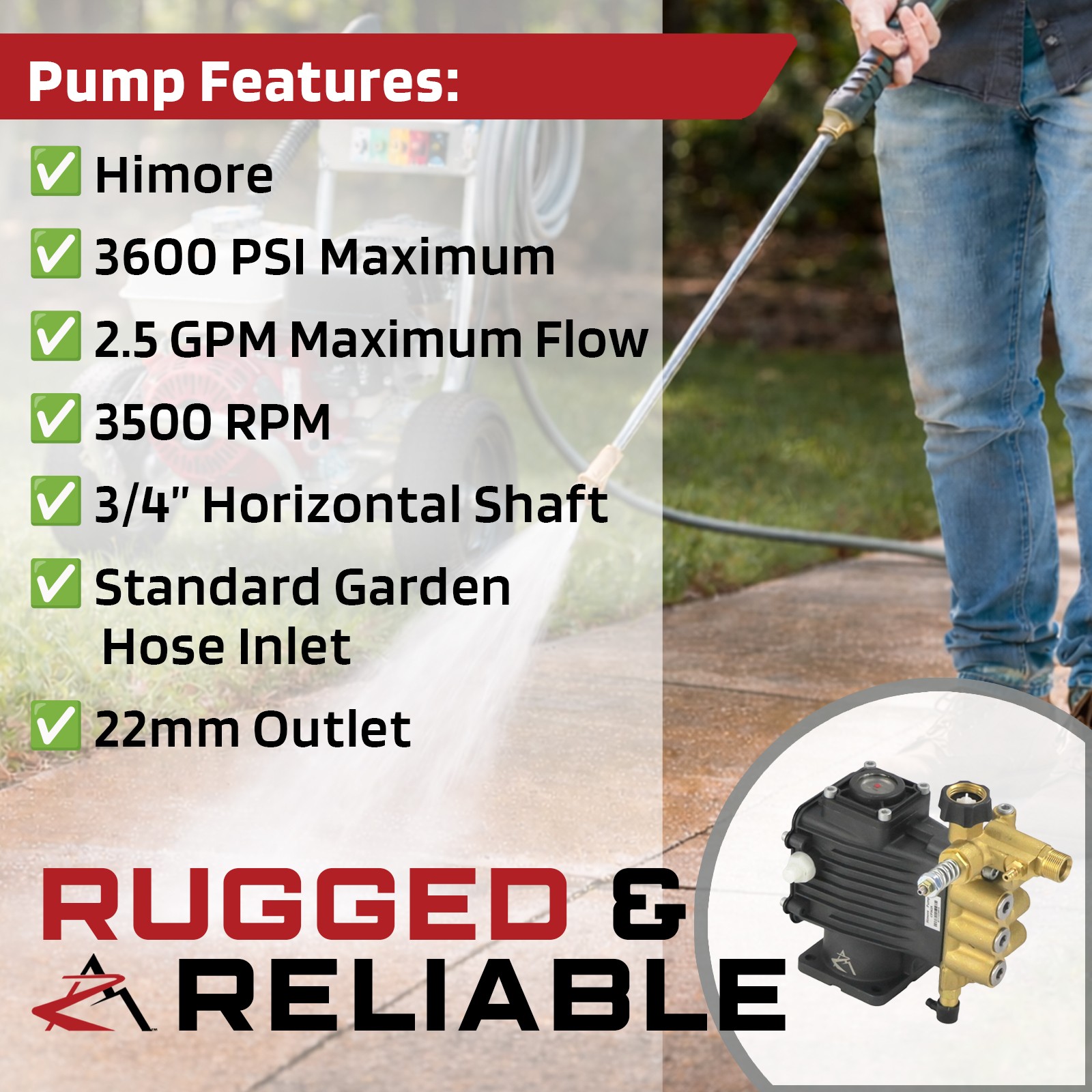 3600 PSI Pressure Washer Pump, 2.5 GPM for Mi-T-M 3-0414, 30414, 3-0297, 30297