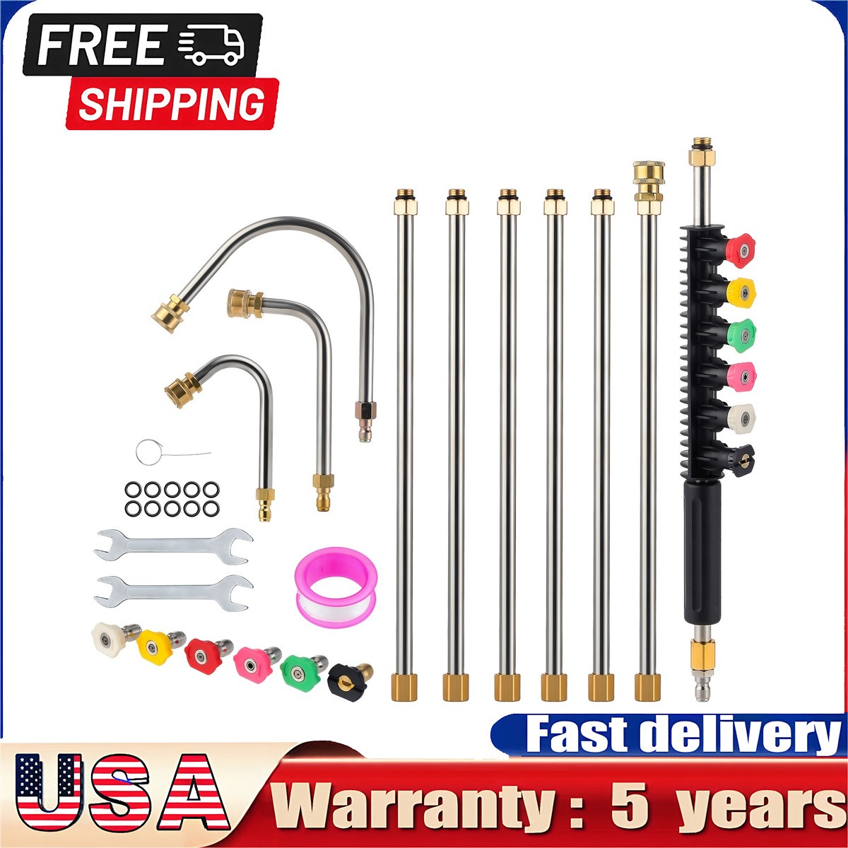 Gutter Cleaning Tool Extension Wand Lance Rod High Pressure Washer with Wrench