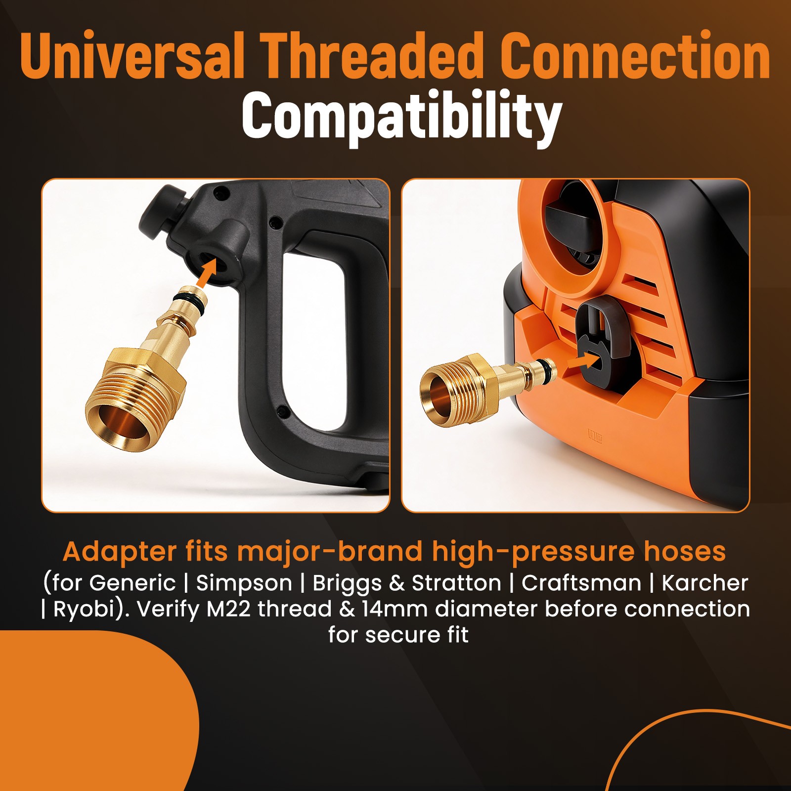 1Pc M22 14mm Adapter Brass Quick Connect for Karcher Pressure Washer Hose