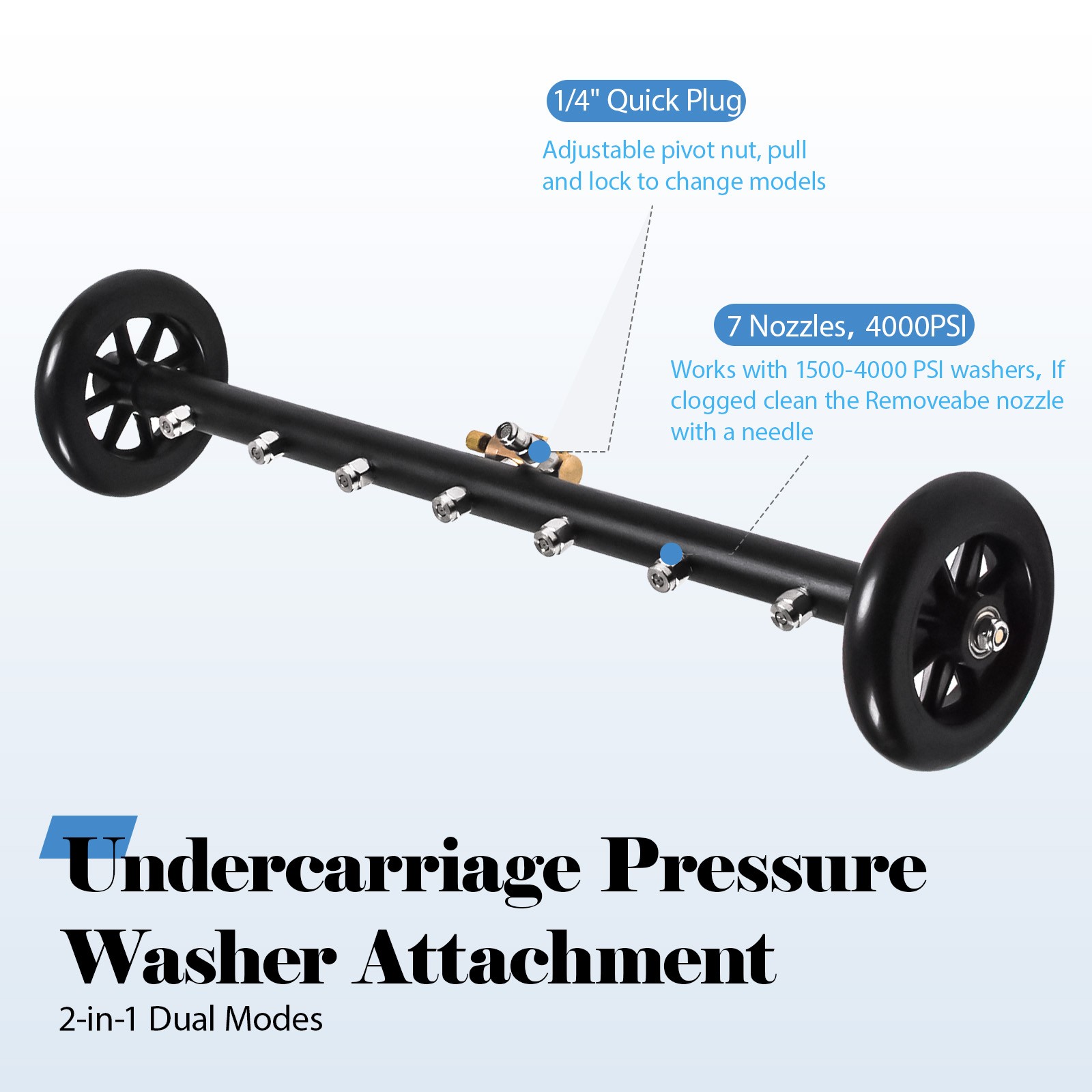 Undercarriage Pressure Car Washer Attachment 2-in-1 Cleaner Water Broom 7 Nozzle