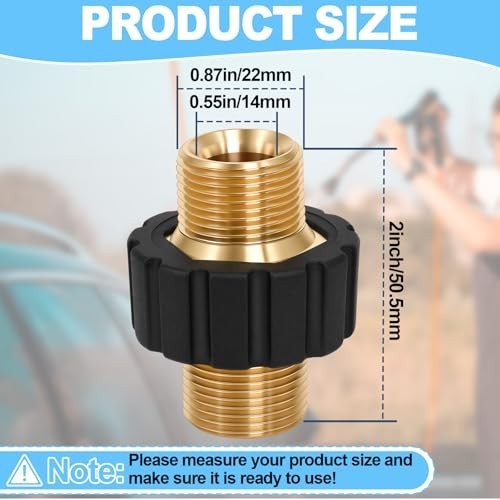 M22 14mm Pressure Washer Hose Connector, M22-14mm Male-to-Male Adapter, 5