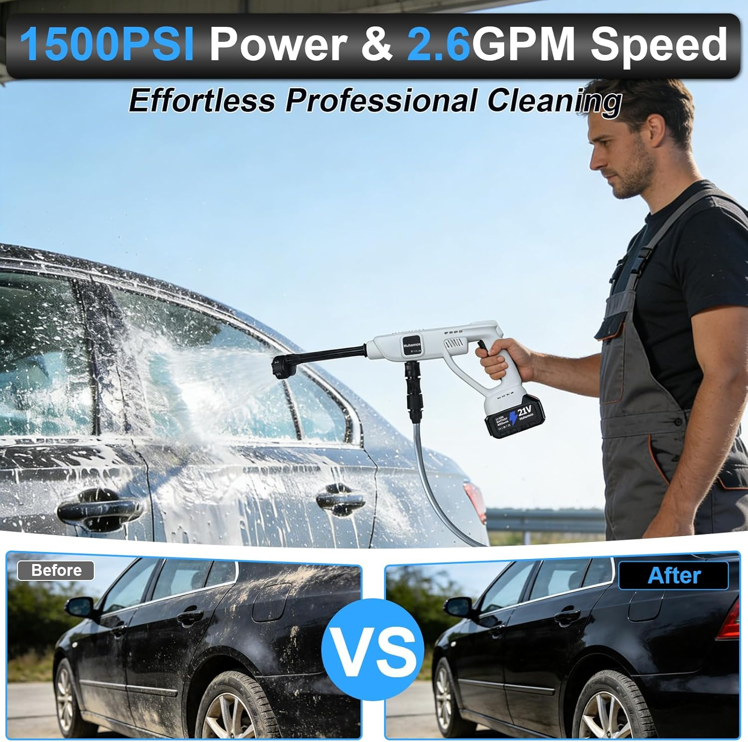 1500PSI Cordless Pressure Wassher Power Wassher Battery Powered | Brushless Spee