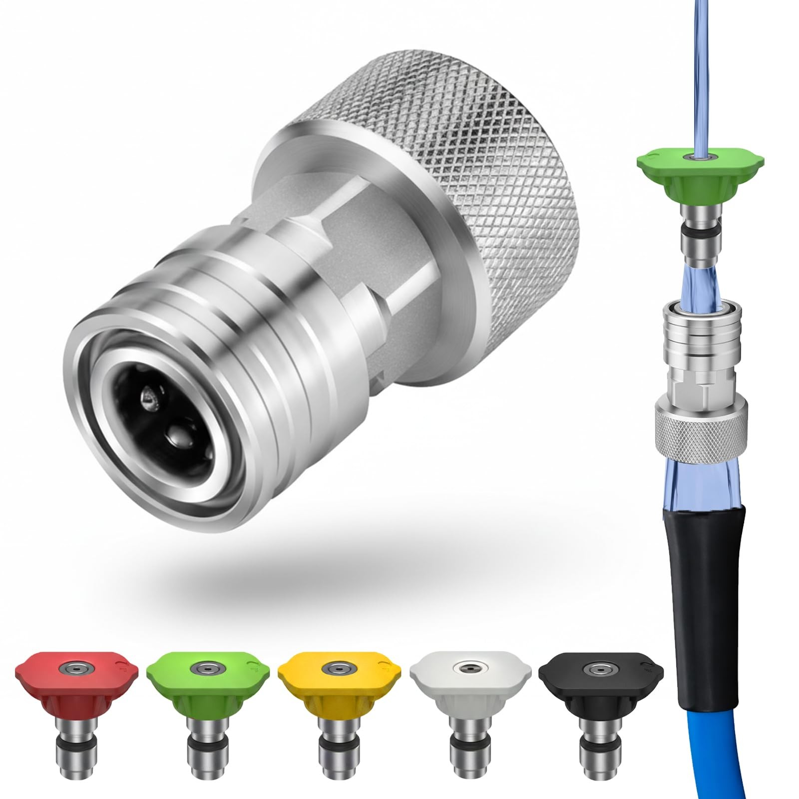 Garden Hose to Mini Power Washer Adapter-3/4 GHT to 1/4″, Stainless Steel Gar…