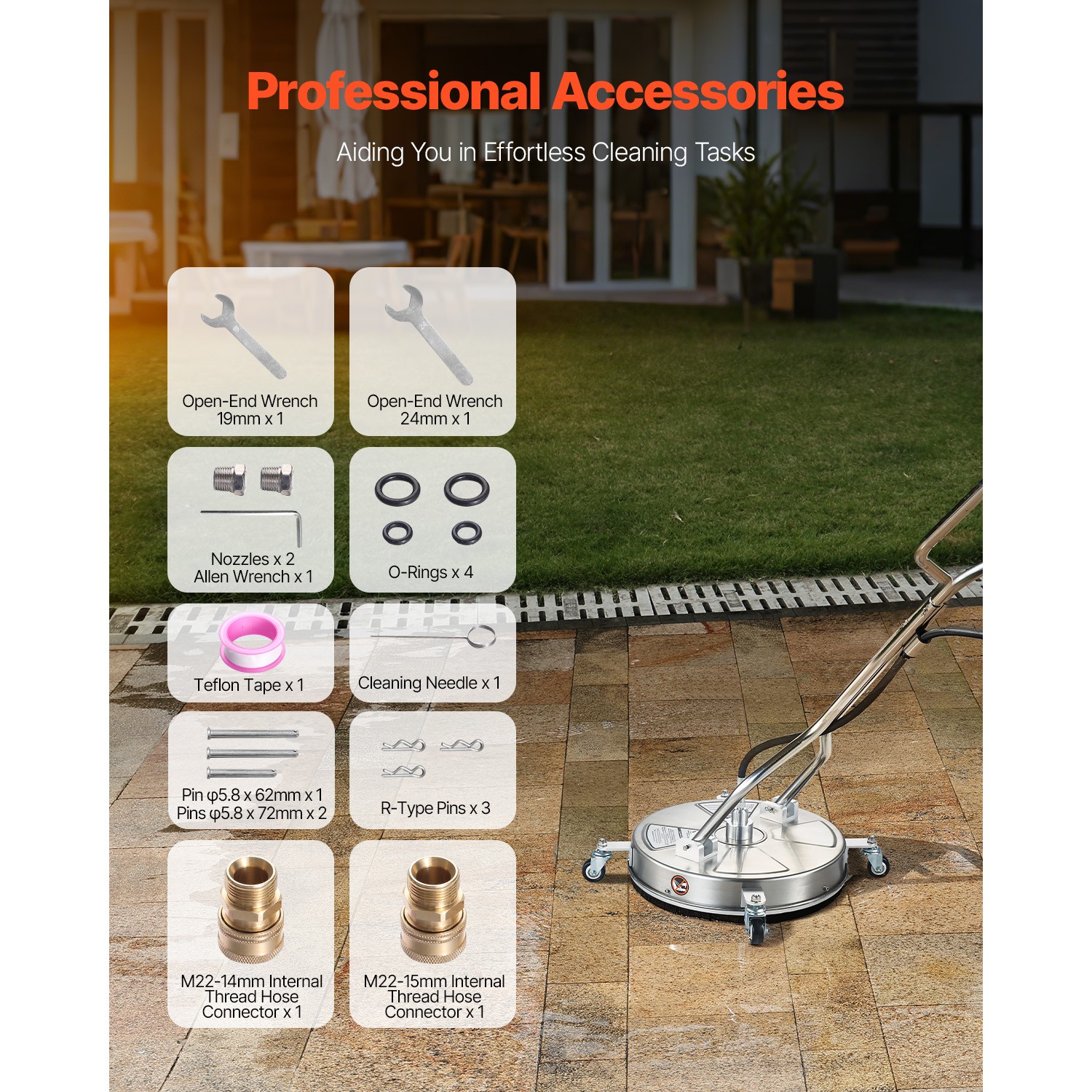 18″ Pressure Washer Surface Cleaner 4 Wheels Dual Handle 4000 Max PSI