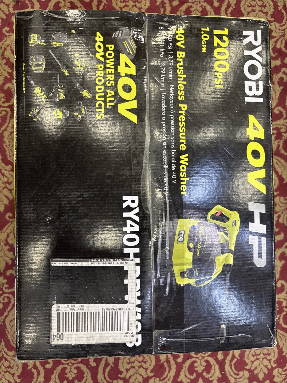 Ryobi 40V HP Brushless Pressure Washer 1,200PSI 1.0GPM