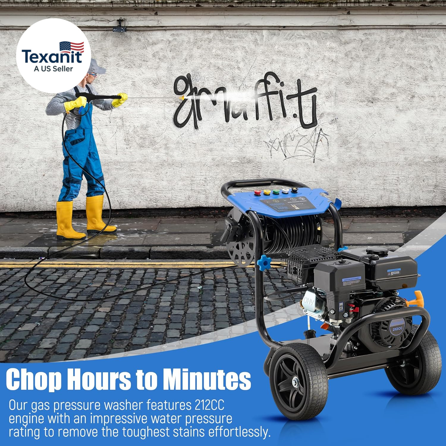 Gas Pressure Washer 3600 PSI with Hose Reel, 2.3 GPM Heavy Duty High Power Washe